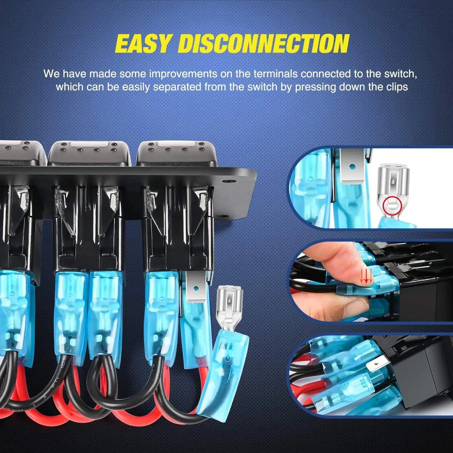 6Gang ON/Off Red Rocker Switch Panel w/ Dual USB Cigarette Lighter Socket Voltmeter