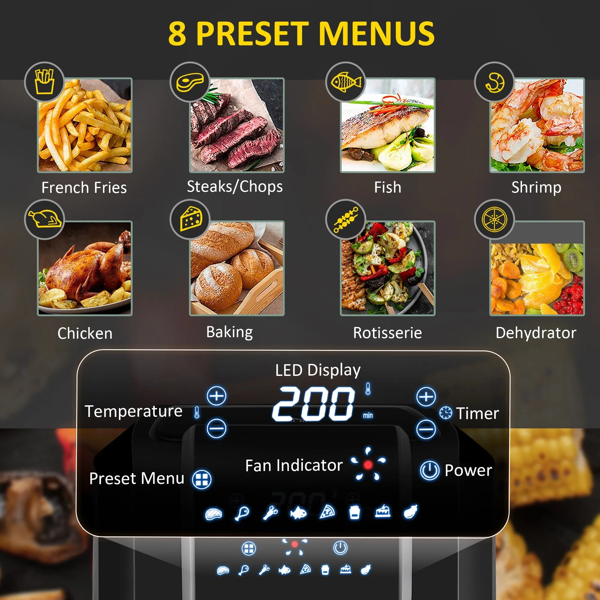 Air Fryers, 1700W 6.5L Air Fryers Oven with Digital Display, Rapid Air Circulation, Adjustable Temperature, Timer and Nonstick Basket Black