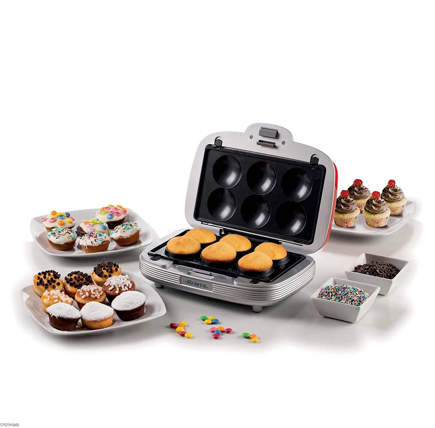 Ariete 1972 Sandwiches & Cookies Party Time, Multi-function Electric Plate, 700 Watt, 3 Non-stick and Interchangeable Plates, Red