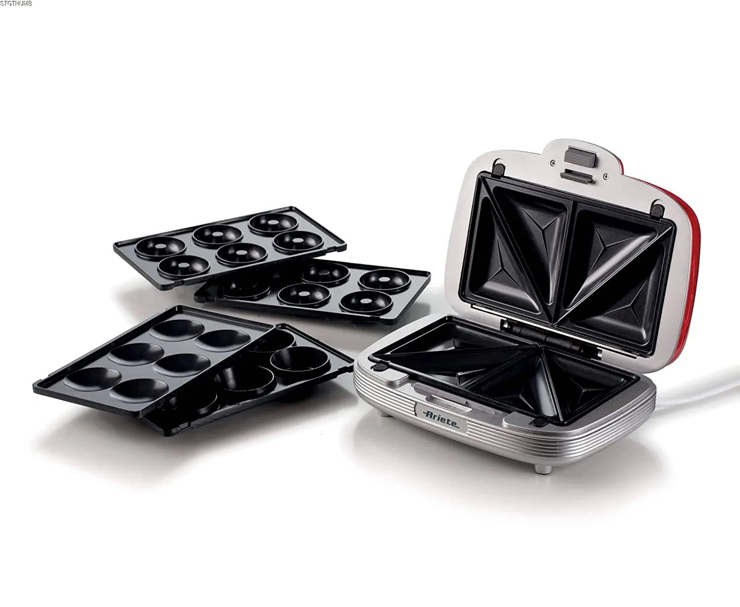 Ariete 1972 Sandwiches & Cookies Party Time, Multi-function Electric Plate, 700 Watt, 3 Non-stick and Interchangeable Plates, Red