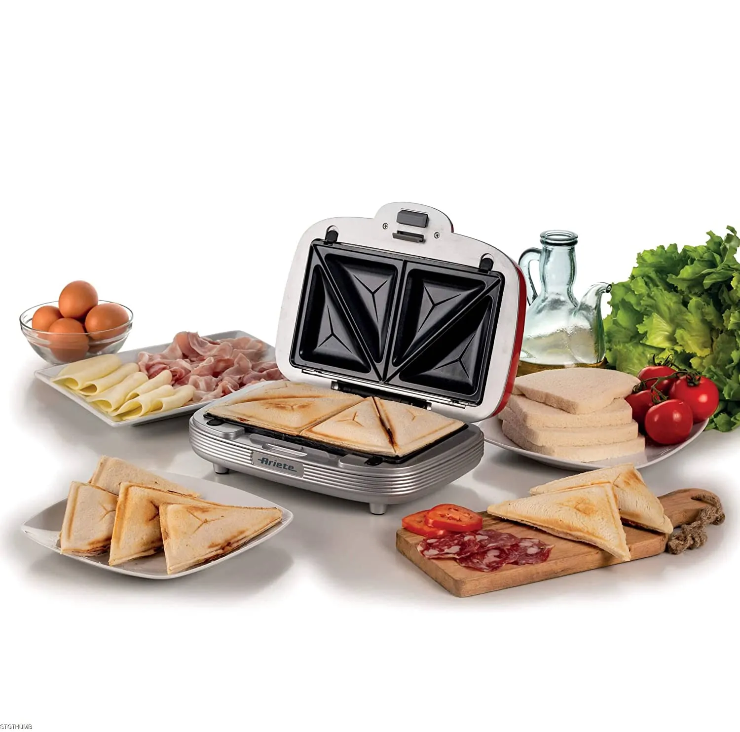 Ariete 1972 Sandwiches & Cookies Party Time, Multi-function Electric Plate, 700 Watt, 3 Non-stick and Interchangeable Plates, Red