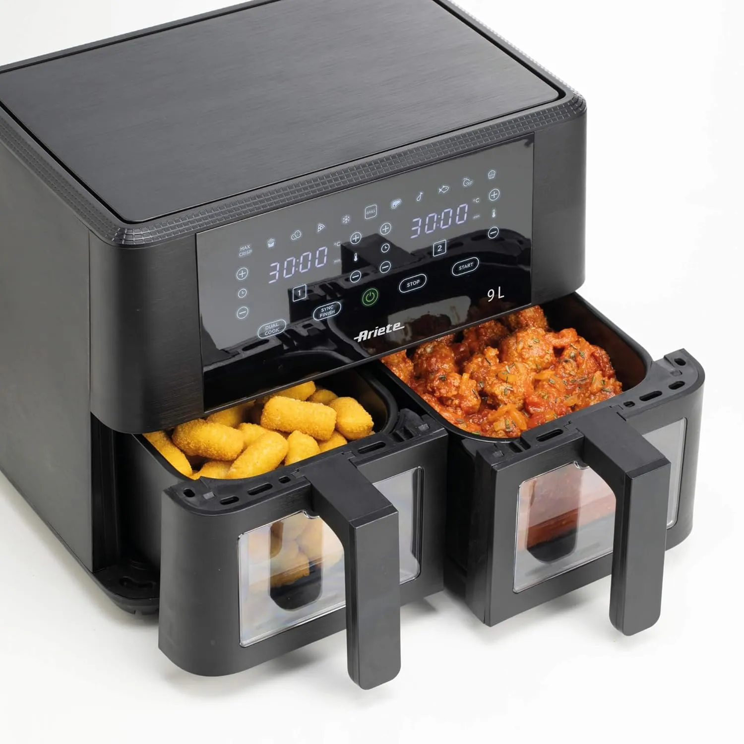 Ariete 4631 Double air fryer 9L, 2400W, Total capacity 9L, 11 programs, Multifunction, Up to 3.6 kg of fried food, Temperature up to 200°C, Double basket, BPA Free, Black