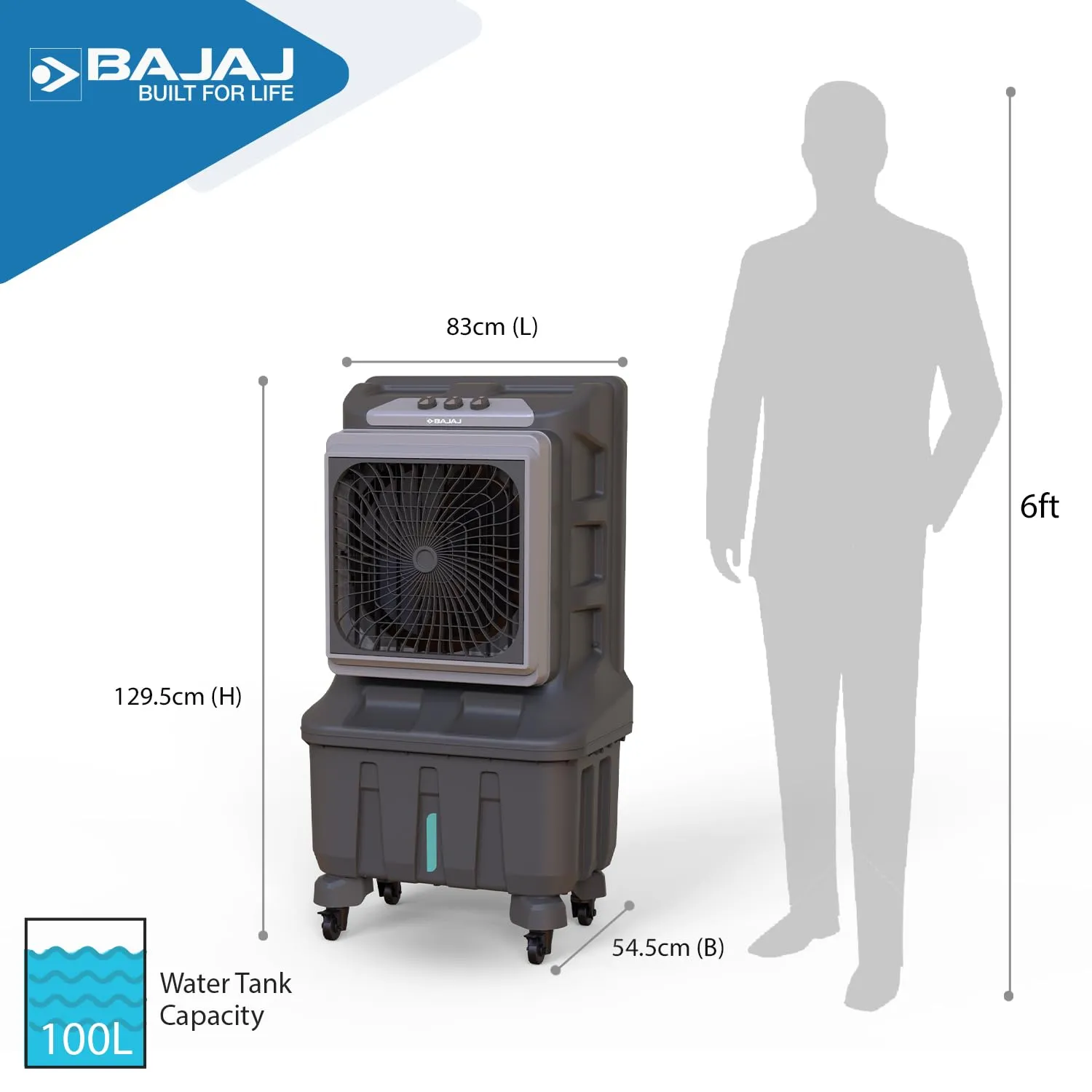 Bajaj X Force 100 Litre Desert Air Cooler For Home | Honeycomb Cooling Pads | 100Ft Air Throw | 3-Speed Control | 3 Yrs Warranty (1 Yr Standard   2 Yrs Extended Warranty)【Grey】