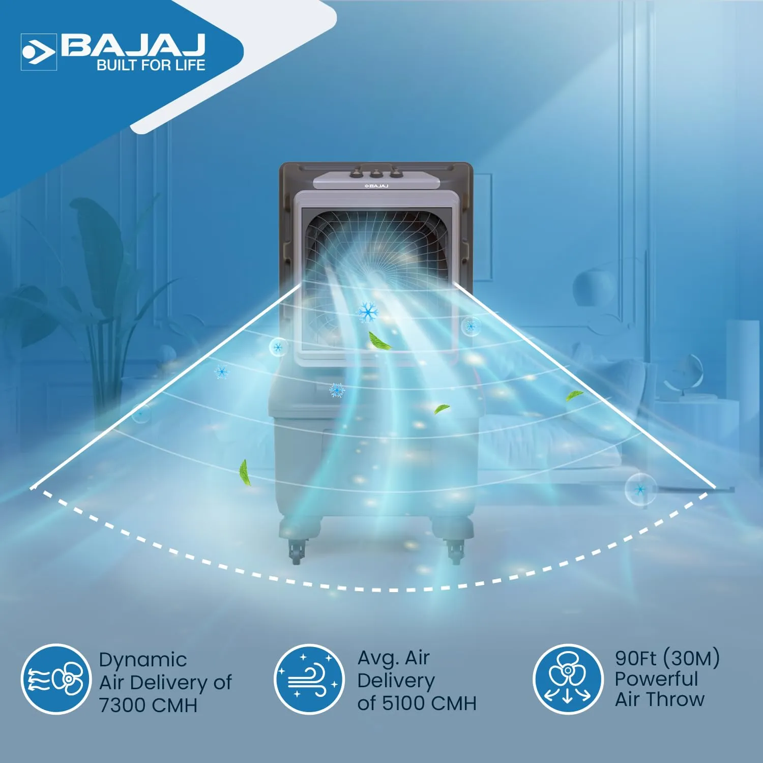 Bajaj X Force 100 Litre Desert Air Cooler For Home | Honeycomb Cooling Pads | 100Ft Air Throw | 3-Speed Control | 3 Yrs Warranty (1 Yr Standard   2 Yrs Extended Warranty)【Grey】