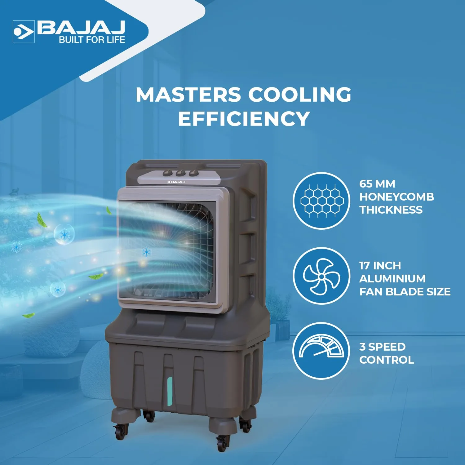 Bajaj X Force 100 Litre Desert Air Cooler For Home | Honeycomb Cooling Pads | 100Ft Air Throw | 3-Speed Control | 3 Yrs Warranty (1 Yr Standard   2 Yrs Extended Warranty)【Grey】