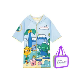 Blue Dino Lightweight Microfiber Hooded Swim Poncho/ Beach Coverup Towel For Kids.