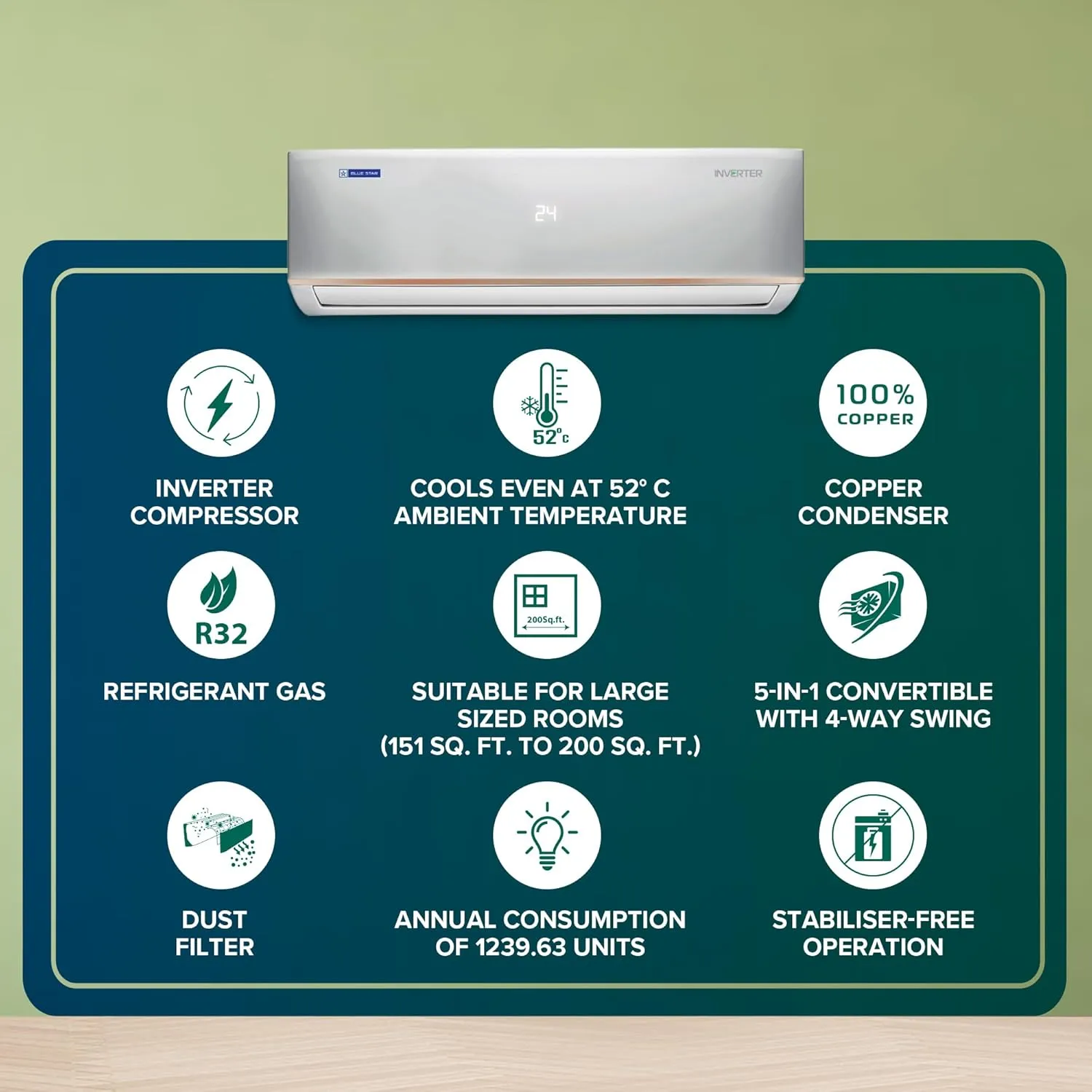 Blue Star IC324DNUHC 2 Ton 3 Star Hot and Cold Inverter Split AC (Copper,4 Way Swing,2025 Model, White)