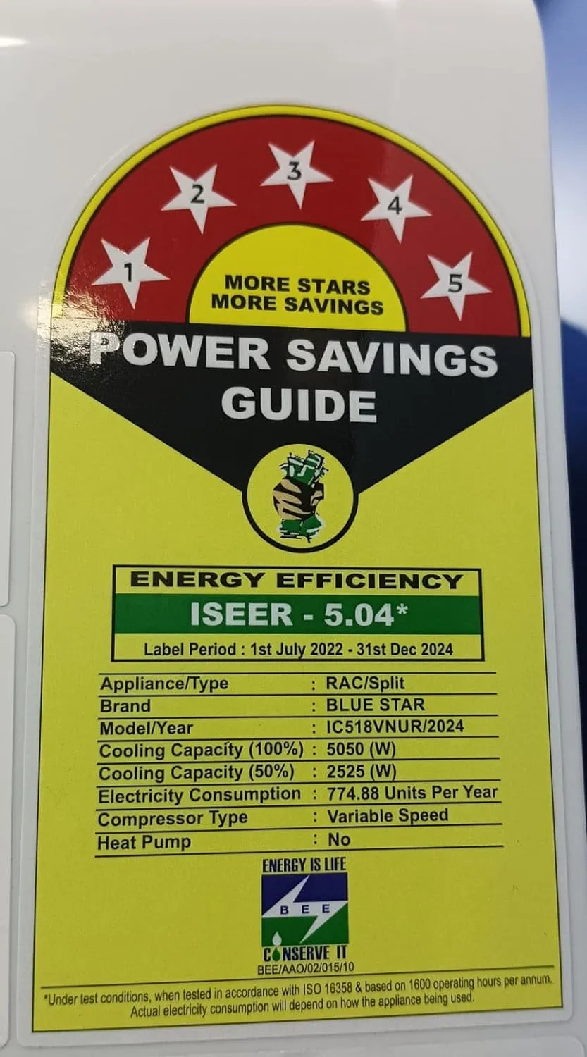 Blue Star IC518VNUR 1.5 Ton 5 Star Convertible 5 in 1 Cooling Inverter Split AC