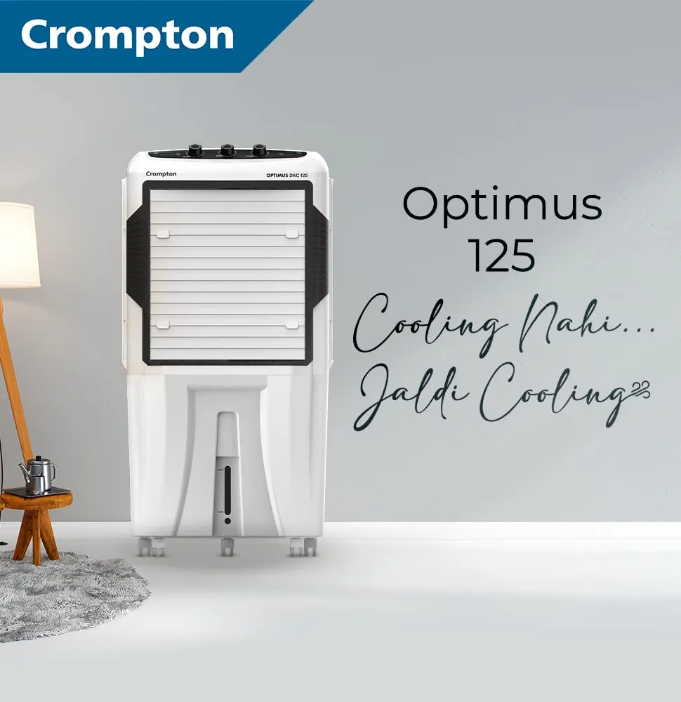 Crompton Optimus 125-Litre Desert Air Cooler | 5500 CFM Airflow | Auto-Fill & Auto-Drain | Everlast Pump | Humidity Control | Inverter Compatible