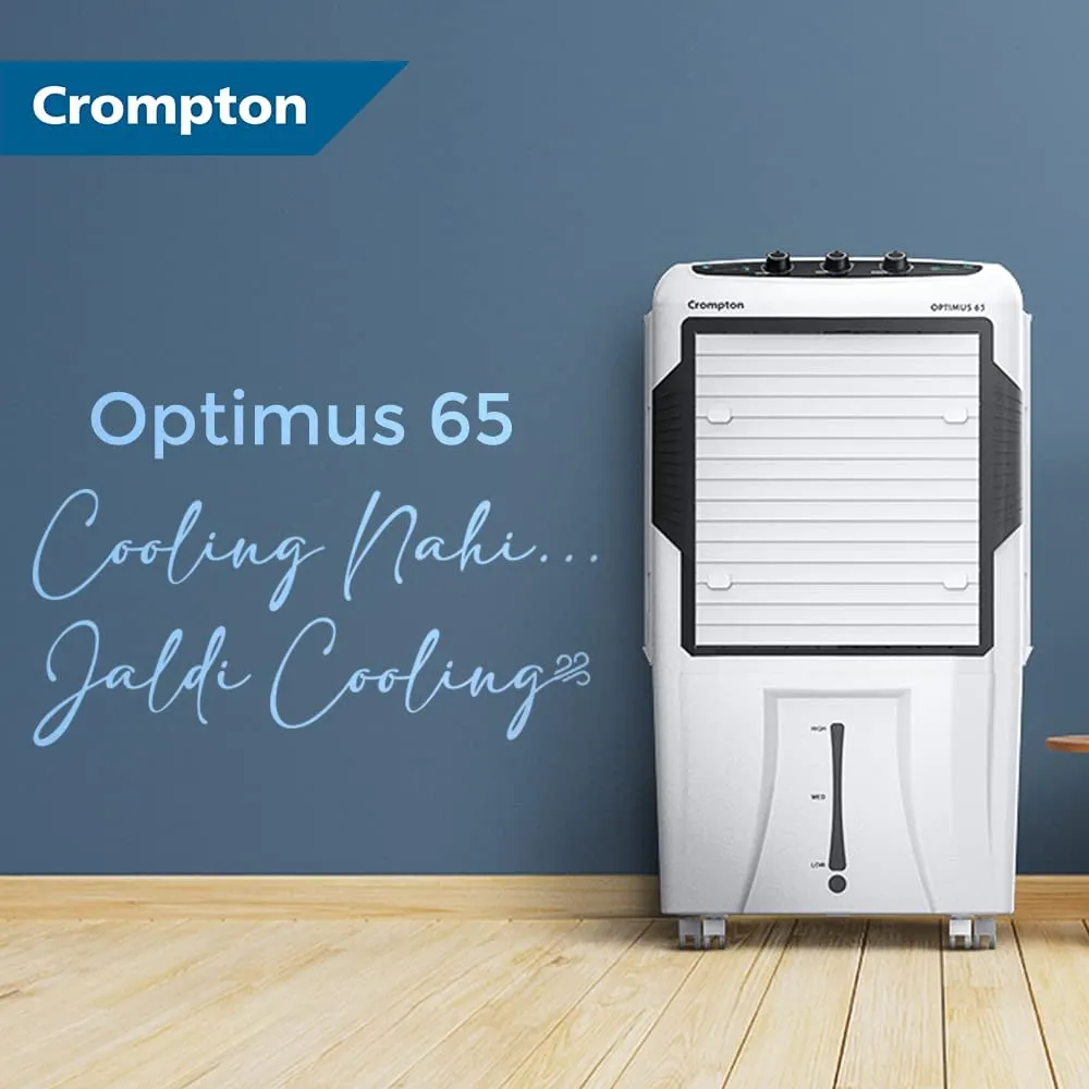 Crompton Optimus 65 Desert Air Cooler- 65L; with 18” Fan, Everlast Pump, Large & Easy Clean Ice Chamber, Humidity Control; White & Black