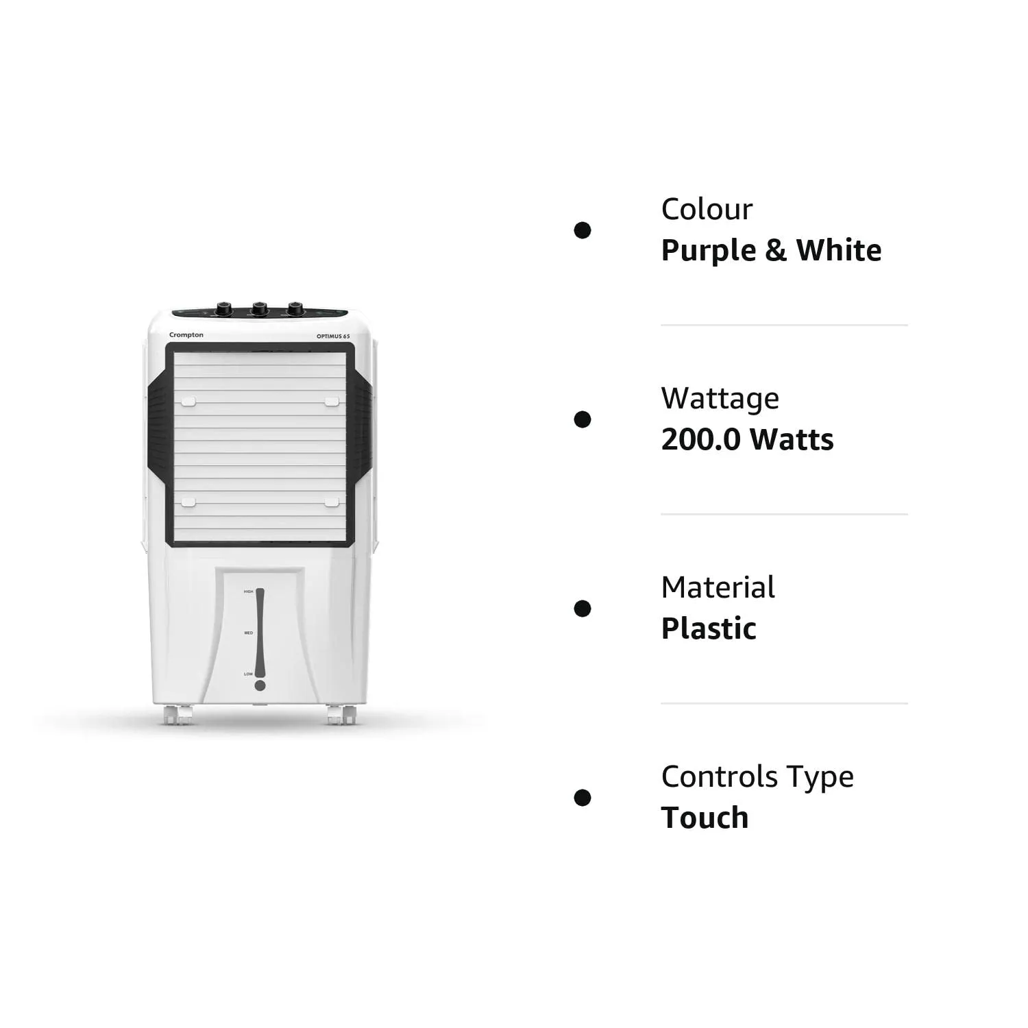 Crompton Optimus 65 Desert Air Cooler- 65L; with 18” Fan, Everlast Pump, Large & Easy Clean Ice Chamber, Humidity Control; White & Black