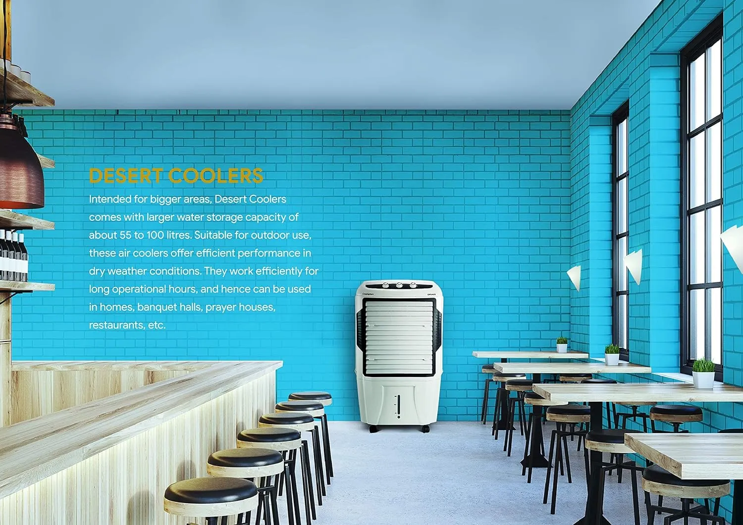 Crompton Optimus 65 Desert Air Cooler- 65L; with 18” Fan, Everlast Pump, Large & Easy Clean Ice Chamber, Humidity Control; White & Black