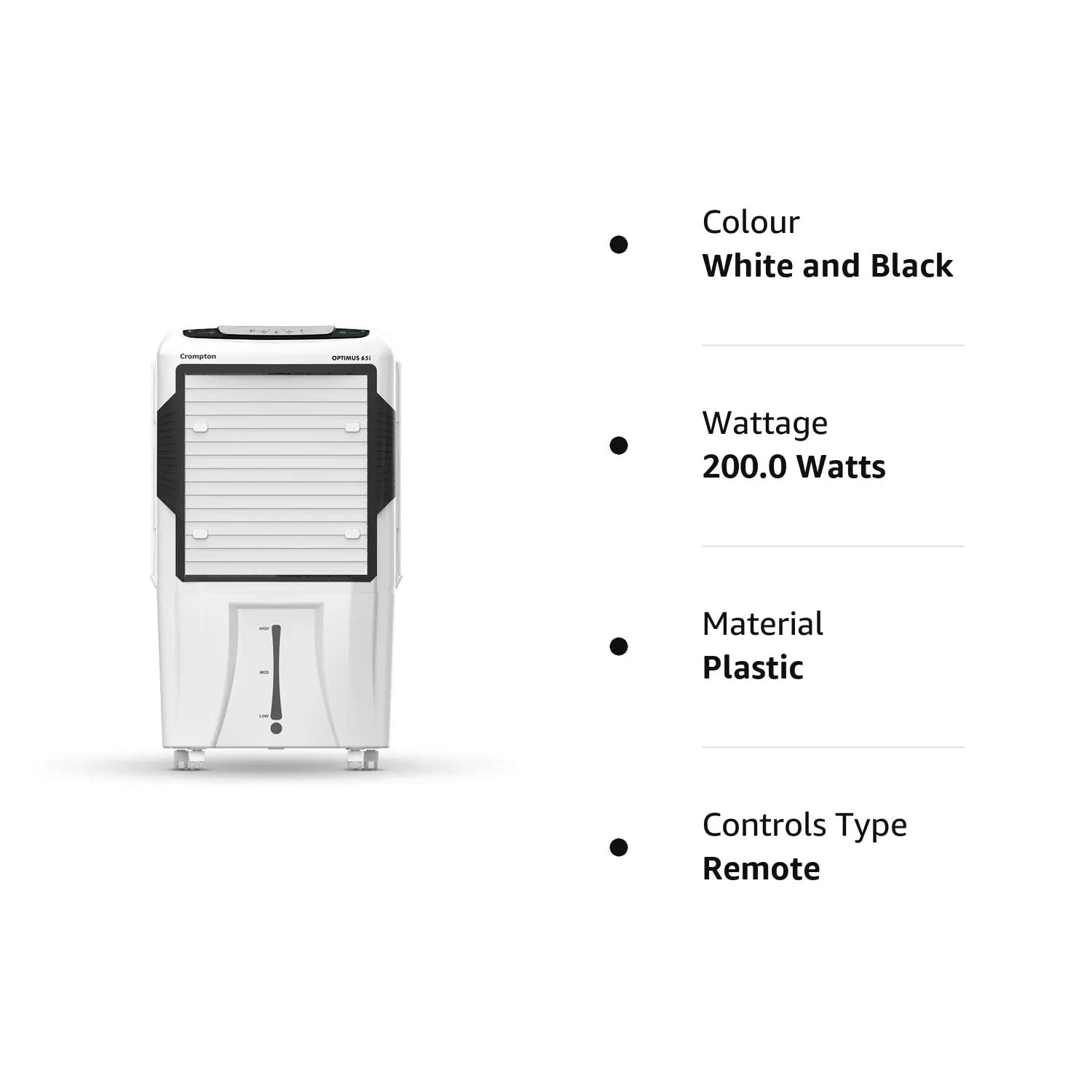 Crompton Optimus 65i Desert Air Cooler- 65L; with Remote Control, 18” Fan, Everlast Pump, Large & Easy Clean Ice Chamber, Humidity Control; White & Black