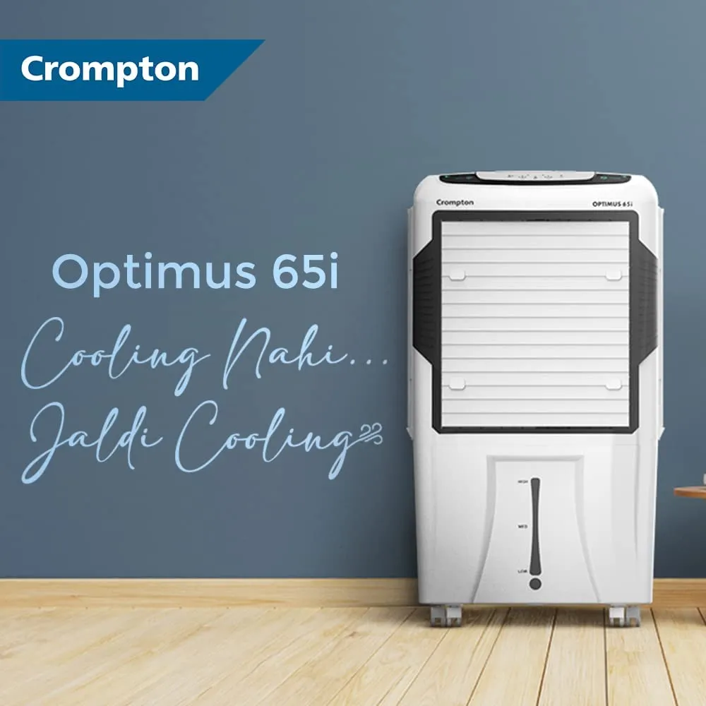 Crompton Optimus 65i Desert Air Cooler- 65L; with Remote Control, 18” Fan, Everlast Pump, Large & Easy Clean Ice Chamber, Humidity Control; White & Black