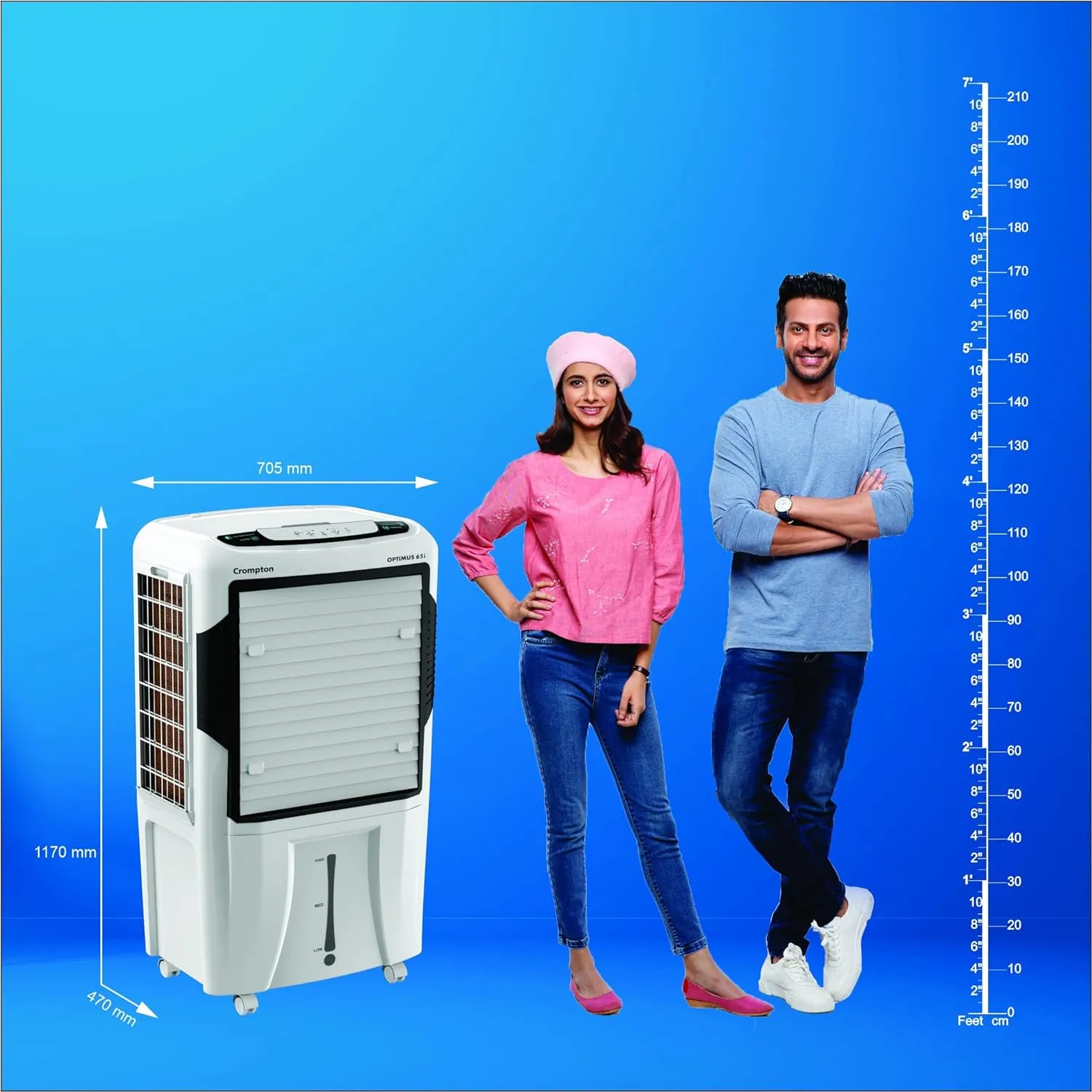 Crompton Optimus 65i Desert Air Cooler- 65L; with Remote Control, 18” Fan, Everlast Pump, Large & Easy Clean Ice Chamber, Humidity Control; White & Black
