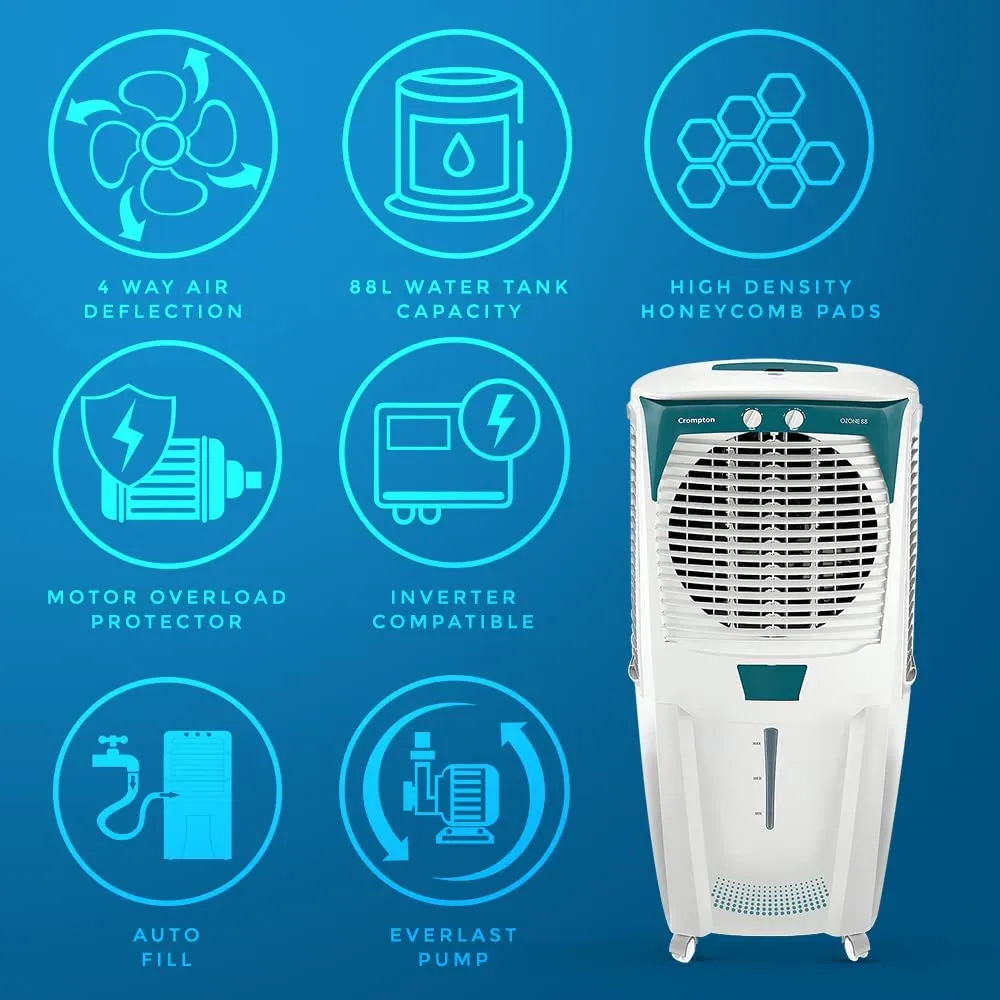 Crompton Ozone 88 Litres Desert Air Cooler (4 Way Air Deflection, ACGC-DAC881, White)