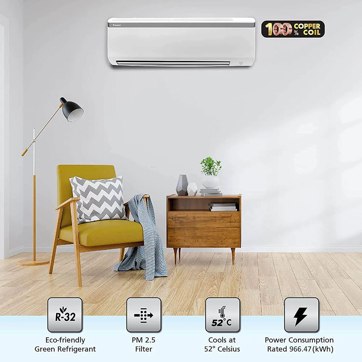 Daikin ATKL50UV16 1.5 Ton 3 Star Inverter Split AC (White)