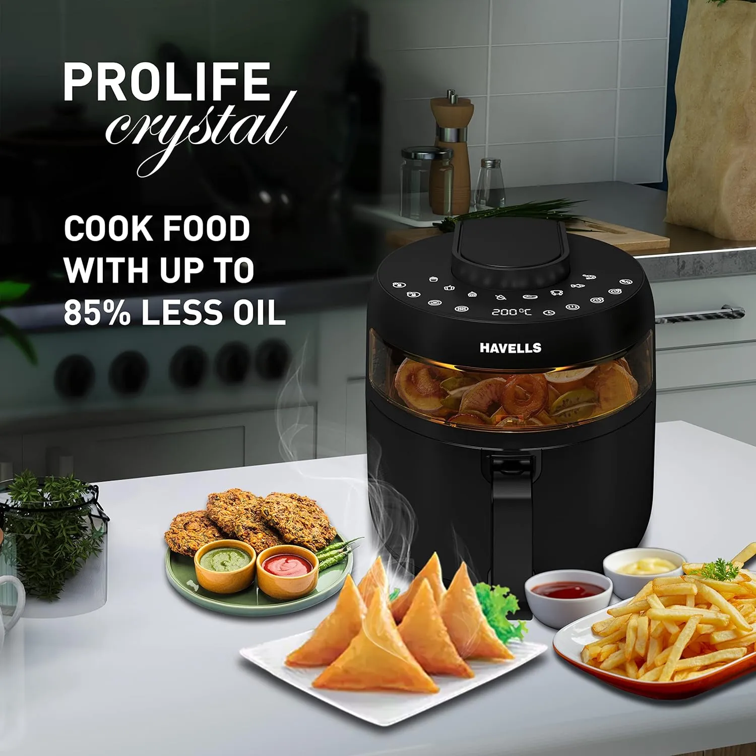 Havells Air Fryer Prolife Crystal | See-Through Window |5L Pan | 8 Presets Menu | Auto Restart | Touch Screen | 1500 Watt & 2 Year Warranty