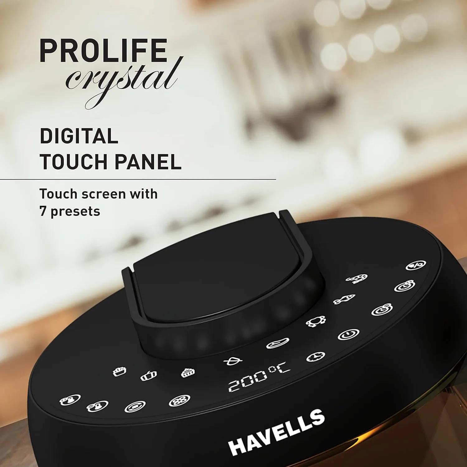 Havells Air Fryer Prolife Crystal | See-Through Window |5L Pan | 8 Presets Menu | Auto Restart | Touch Screen | 1500 Watt & 2 Year Warranty