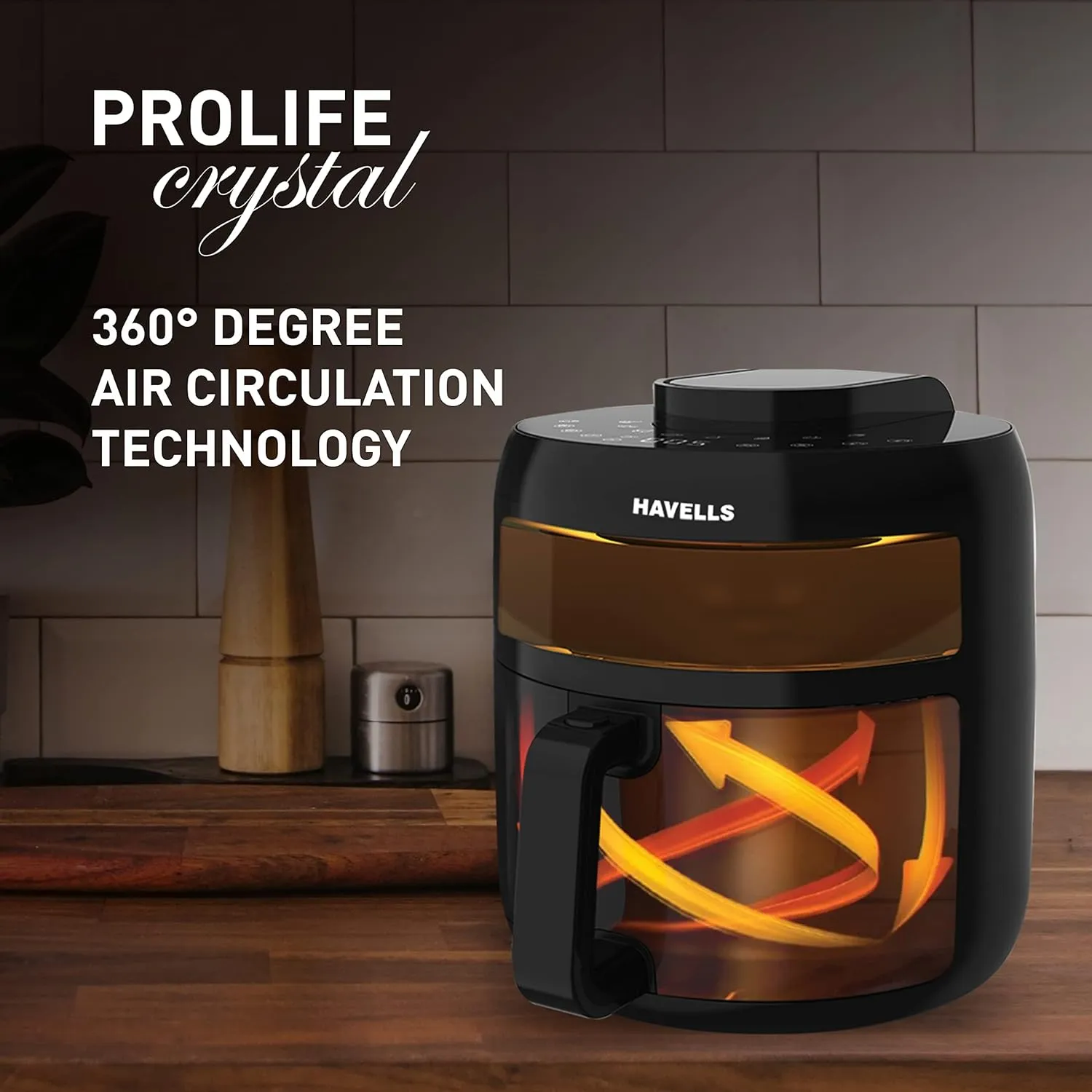 Havells Air Fryer Prolife Crystal | See-Through Window |5L Pan | 8 Presets Menu | Auto Restart | Touch Screen | 1500 Watt & 2 Year Warranty
