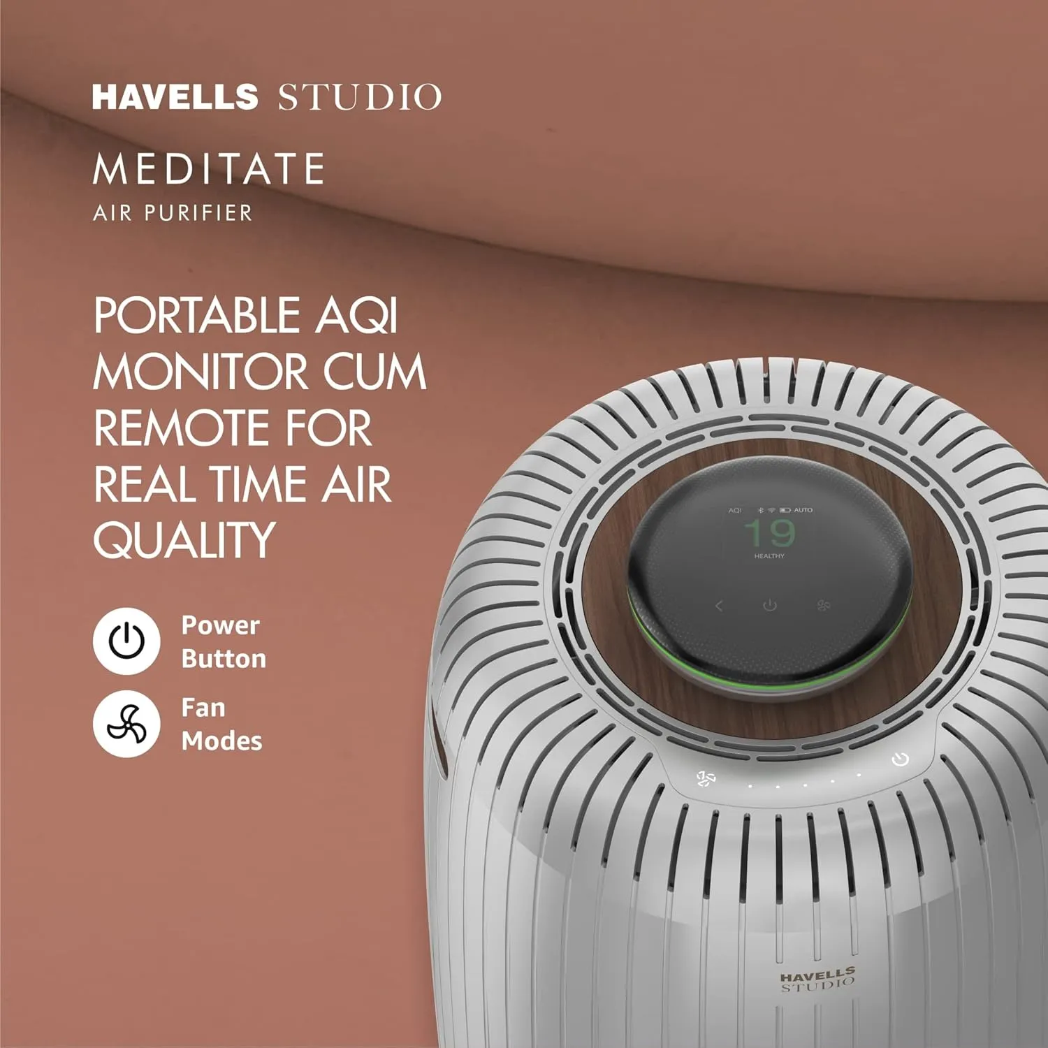 Havells Studio Meditate AP 400 Air purifier with SpaceTech Air Purification Technology with TiO2 module & Integrated H14 HEPA filter (Silver Satin)