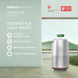 Havells Studio Meditate AP 400 Air purifier with SpaceTech Air Purification Technology with TiO2 module & Integrated H14 HEPA filter (Silver Satin)