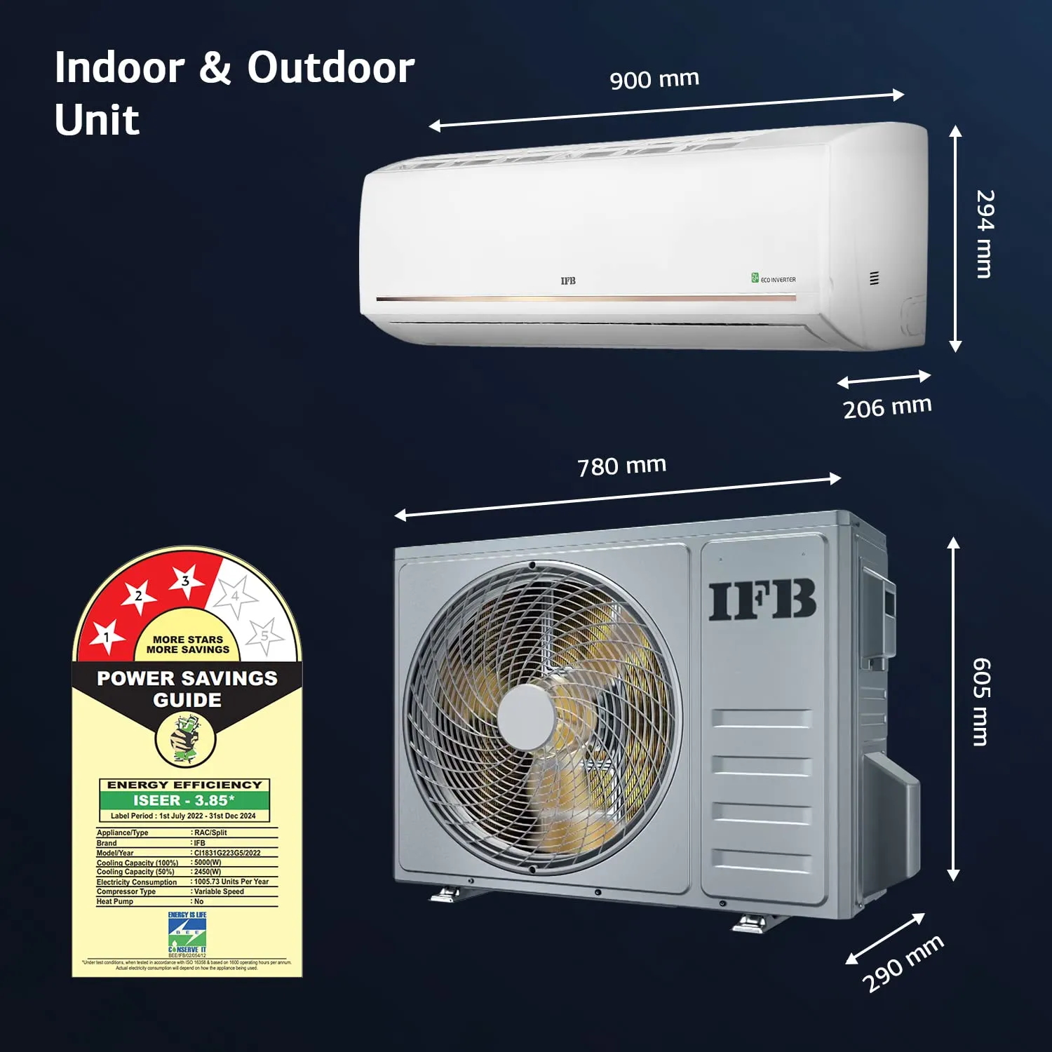 IFB CI1831G223G5 FastCool Convertible 8-in-1 Cooling,  1.5 Ton 3 Star Inverter Split AC, Smart Ready, 7 Stage Air Treatment, Ivory Matte ( HD Copper Condenser)