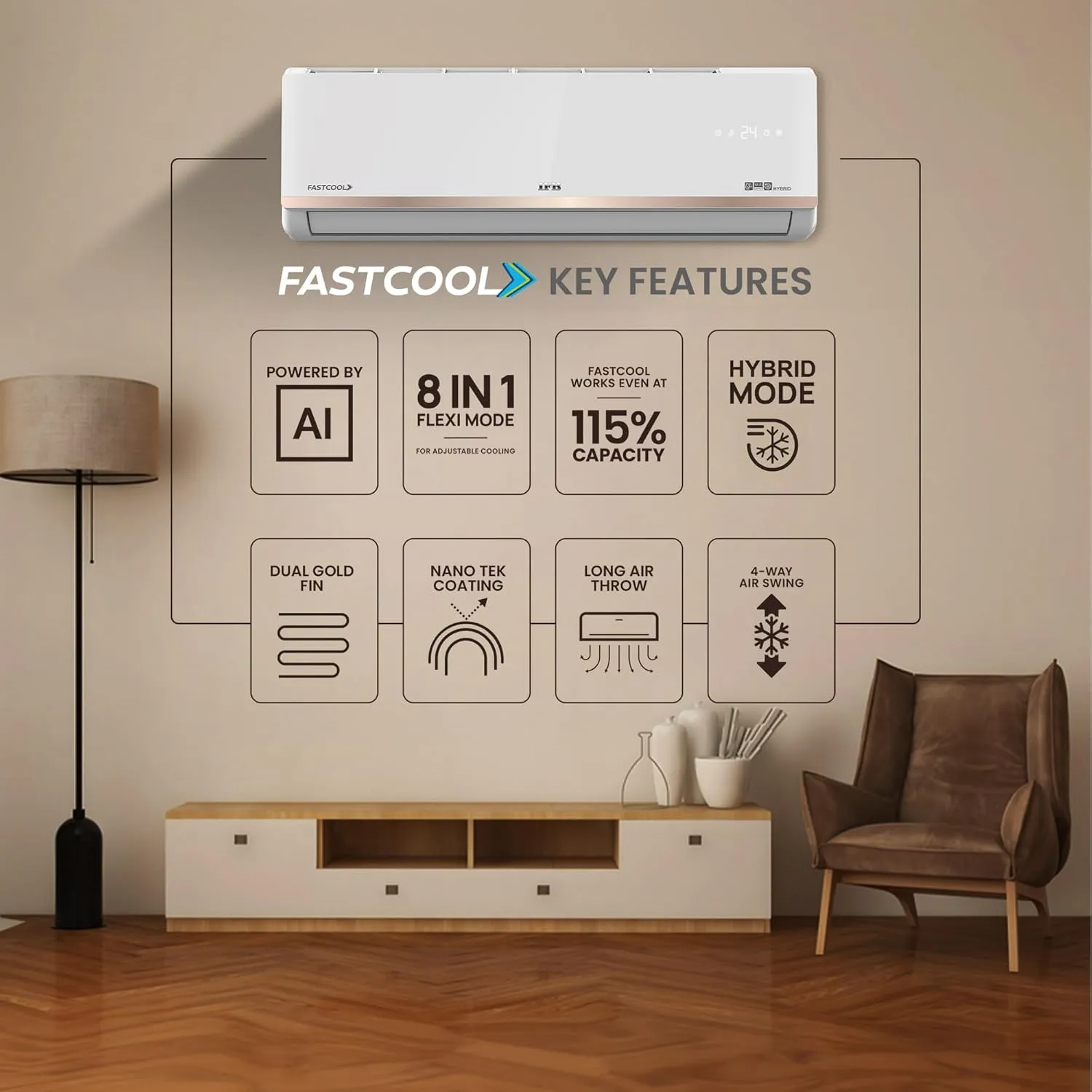 IFB CI223GN32RGN1 2 Ton 3 Star Split AC (2025 Model) | Gold Pro Series | Hybrid Cooling | AI Powered | 4-Way Swing | Self-Clean | Copper Condenser | Works up to 55°C