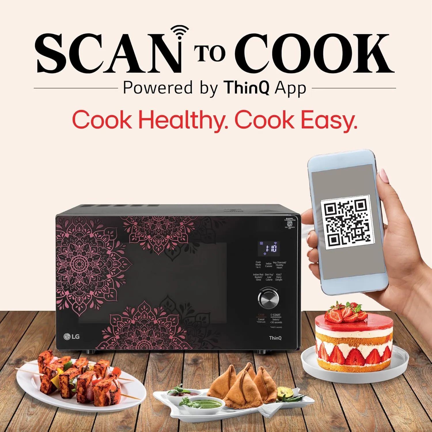 LG MJEN286VIW 28 L Charcoal Convection Microwave Oven | Wi-Fi Enabled | Scan to Cook | 360° Motorised Rotisserie | Heart-Friendly Recipes | Stainless Steel Cavity | Black