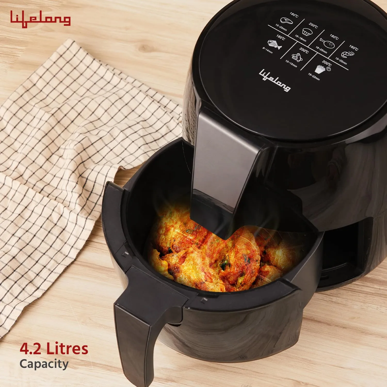 Lifelong LLHFD439 Air Fryer | 1 Year Warranty | 1350W, 4.2L, Air Fryer for Home, Digital Air-Fryer with 6 Presets, Hot Air Circulation, Temperature & Timer Control, Up to 90% Less Oil Usage ( Black)