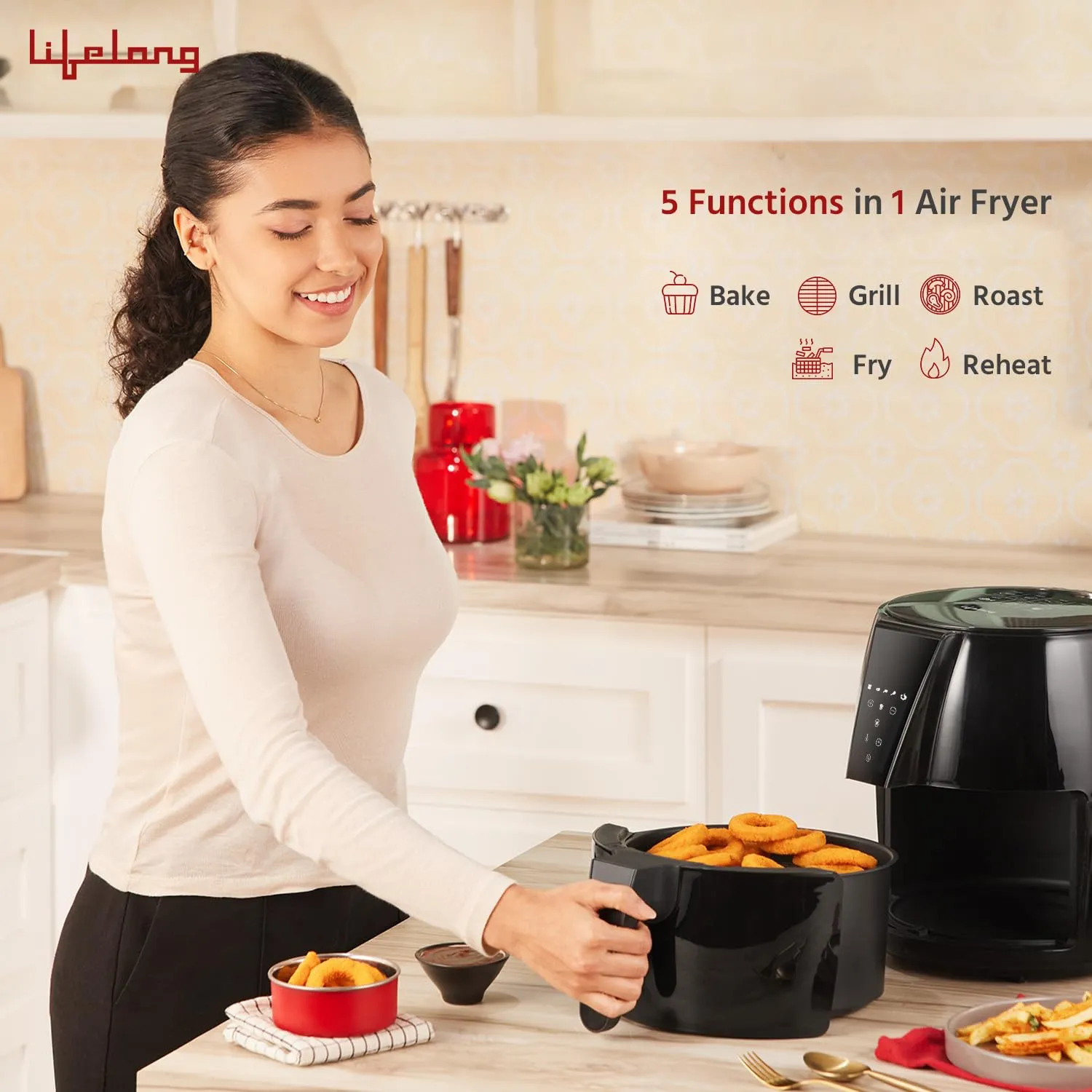 Lifelong LLHFD439 Air Fryer | 1 Year Warranty | 1350W, 4.2L, Air Fryer for Home, Digital Air-Fryer with 6 Presets, Hot Air Circulation, Temperature & Timer Control, Up to 90% Less Oil Usage ( Black)