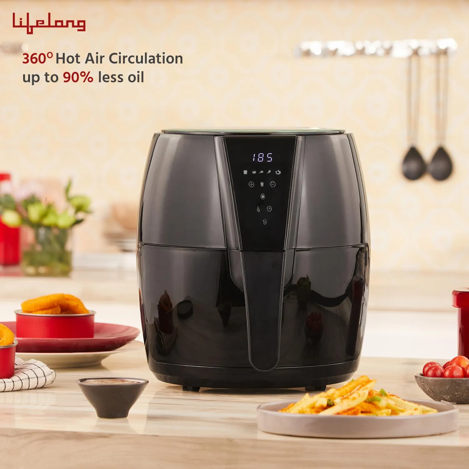 Lifelong LLHFD439 Air Fryer | 1 Year Warranty | 1350W, 4.2L, Air Fryer for Home, Digital Air-Fryer with 6 Presets, Hot Air Circulation, Temperature & Timer Control, Up to 90% Less Oil Usage ( Black)