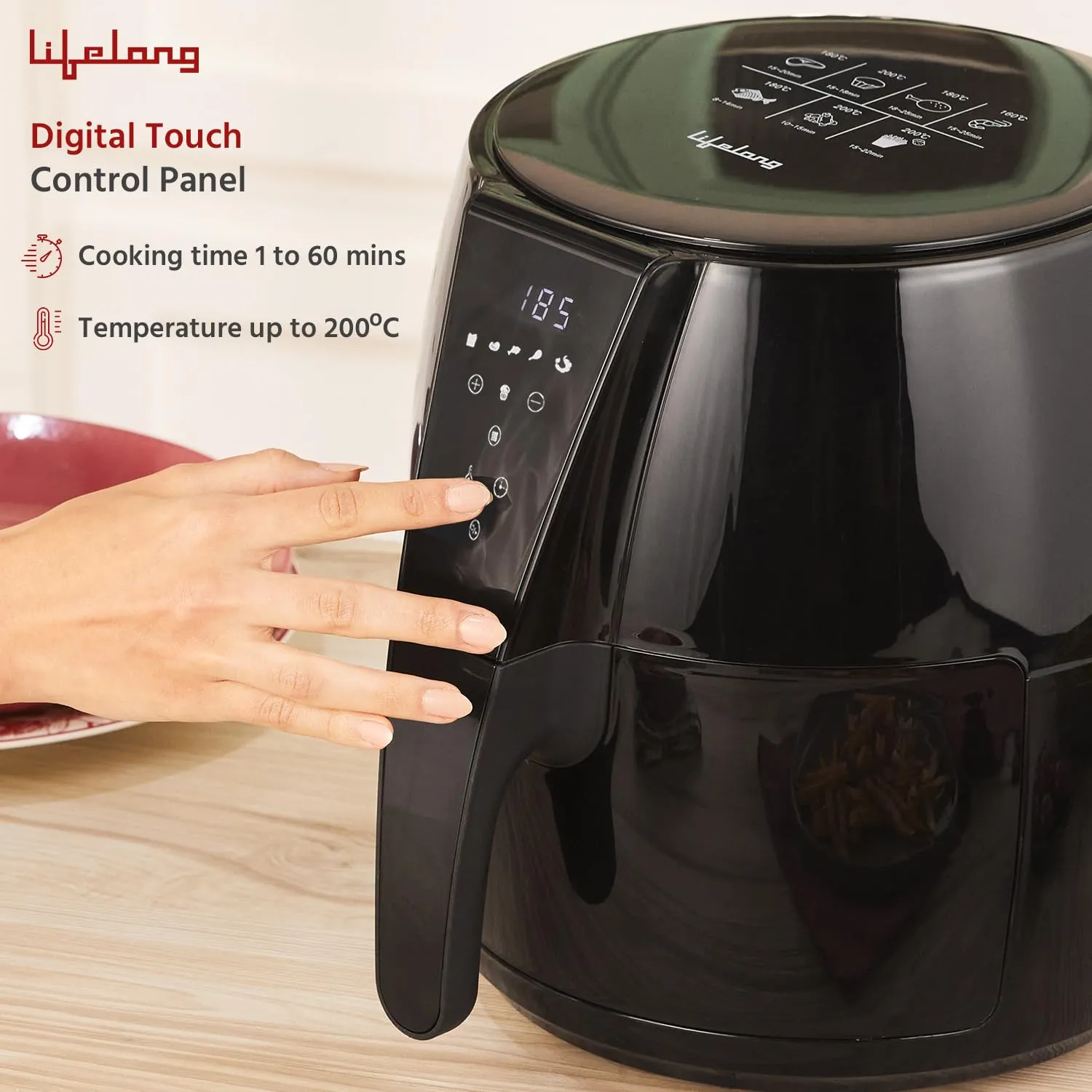 Lifelong LLHFD439 Air Fryer | 1 Year Warranty | 1350W, 4.2L, Air Fryer for Home, Digital Air-Fryer with 6 Presets, Hot Air Circulation, Temperature & Timer Control, Up to 90% Less Oil Usage ( Black)