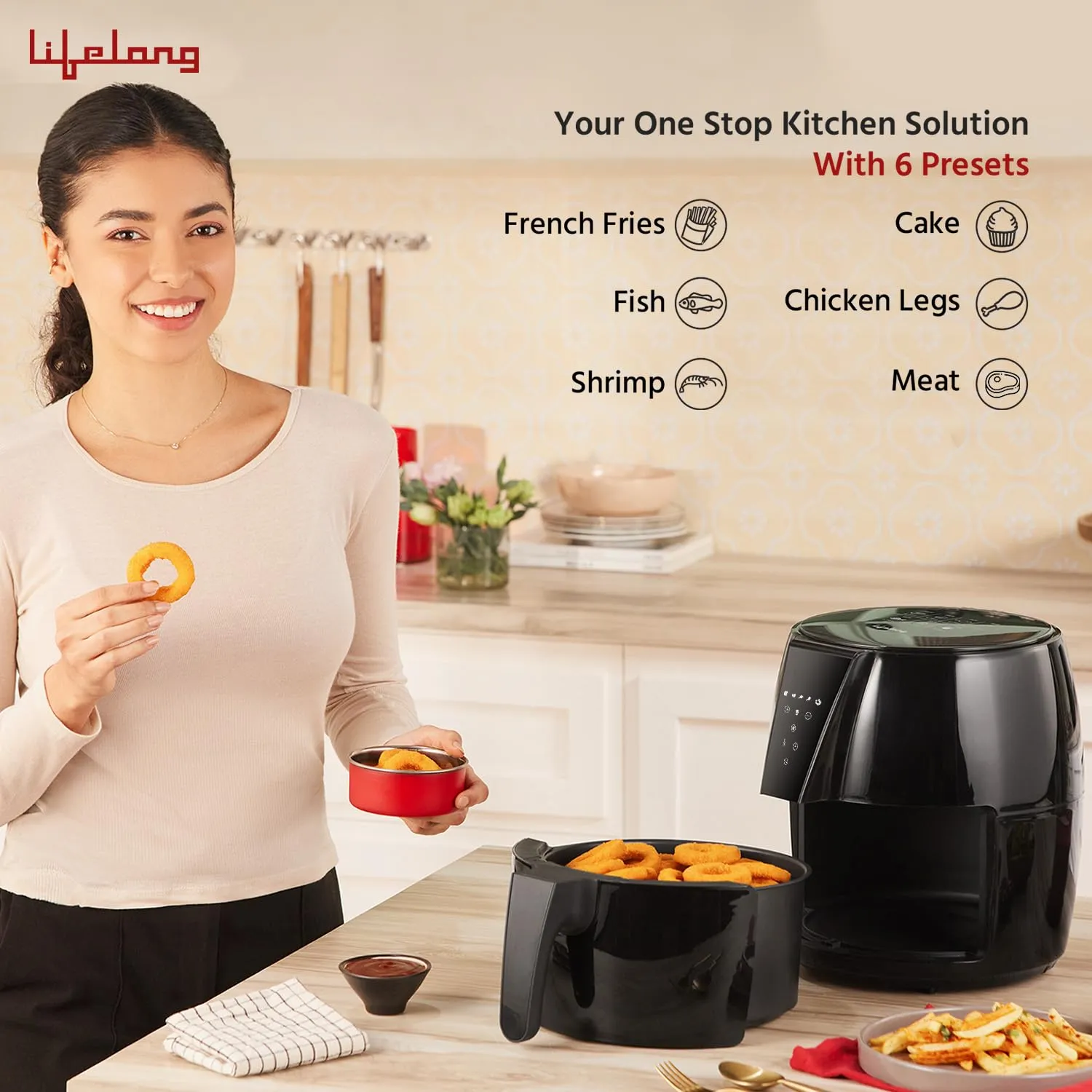 Lifelong LLHFD439 Air Fryer | 1 Year Warranty | 1350W, 4.2L, Air Fryer for Home, Digital Air-Fryer with 6 Presets, Hot Air Circulation, Temperature & Timer Control, Up to 90% Less Oil Usage ( Black)