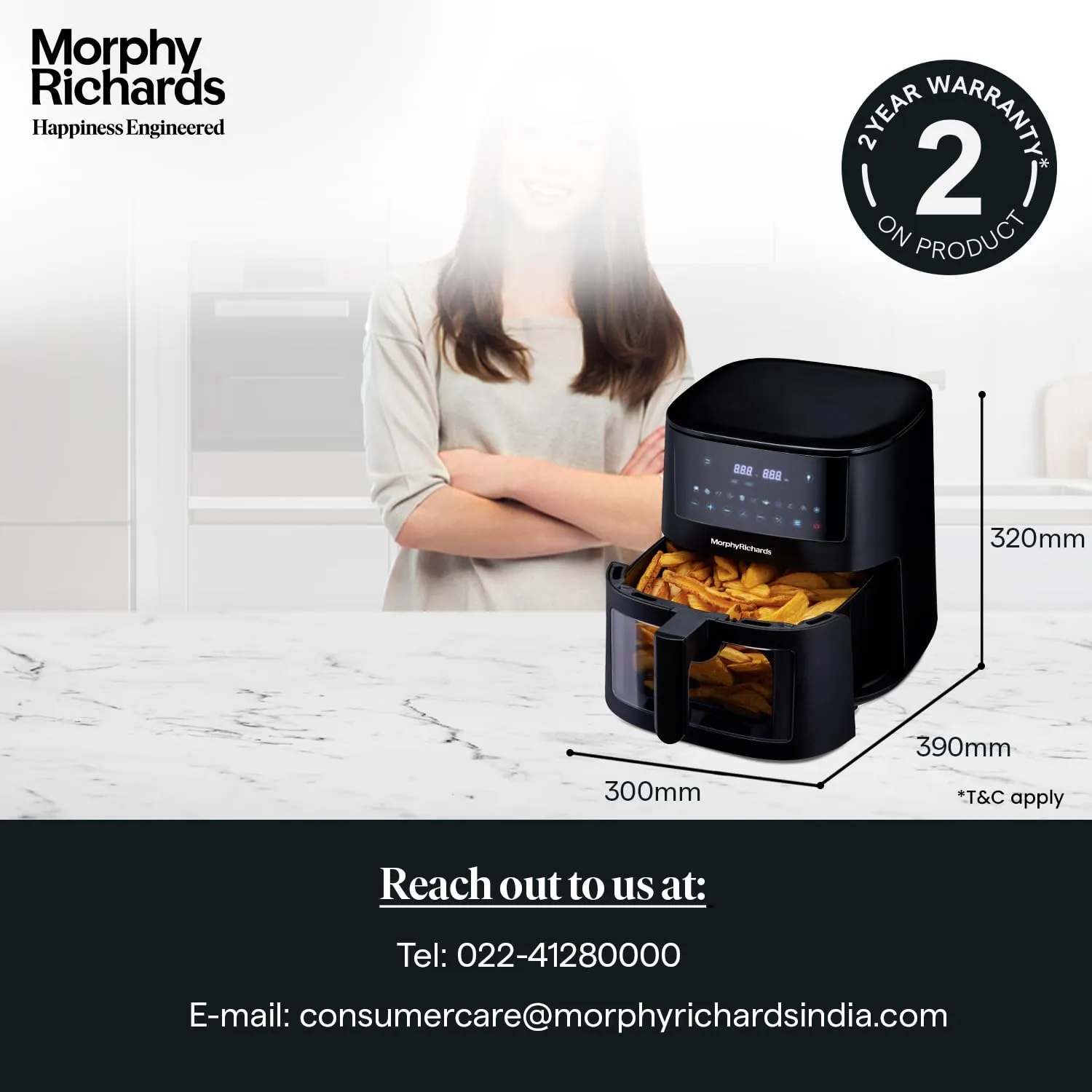 Morphy Richards Crystal Crysp transparent Air fryer for home | See through air fryer oven | 6.5L healthy air-fryer