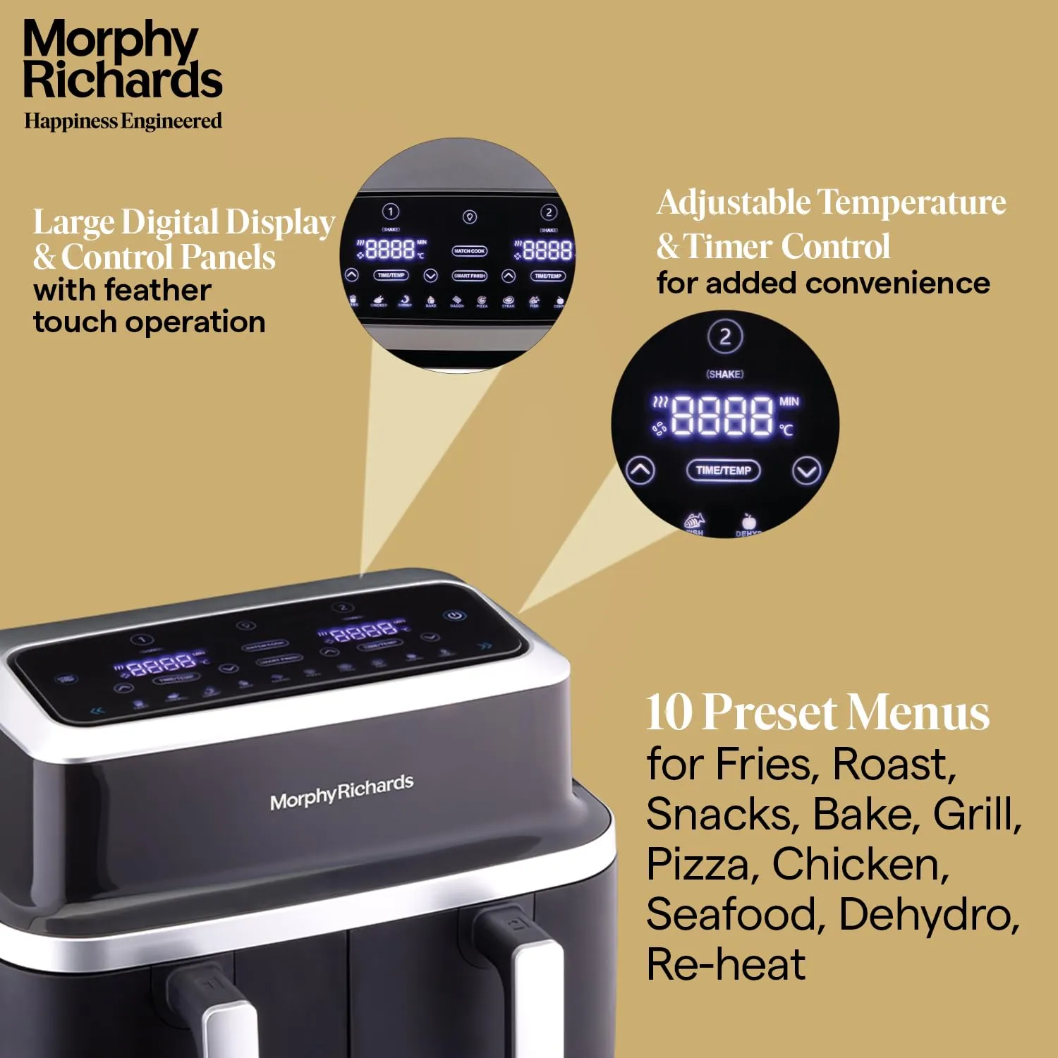 Morphy Richards DuoCrisp Air fryer for home | Two Independent Basket | 2 dishes at once | 9 Litre