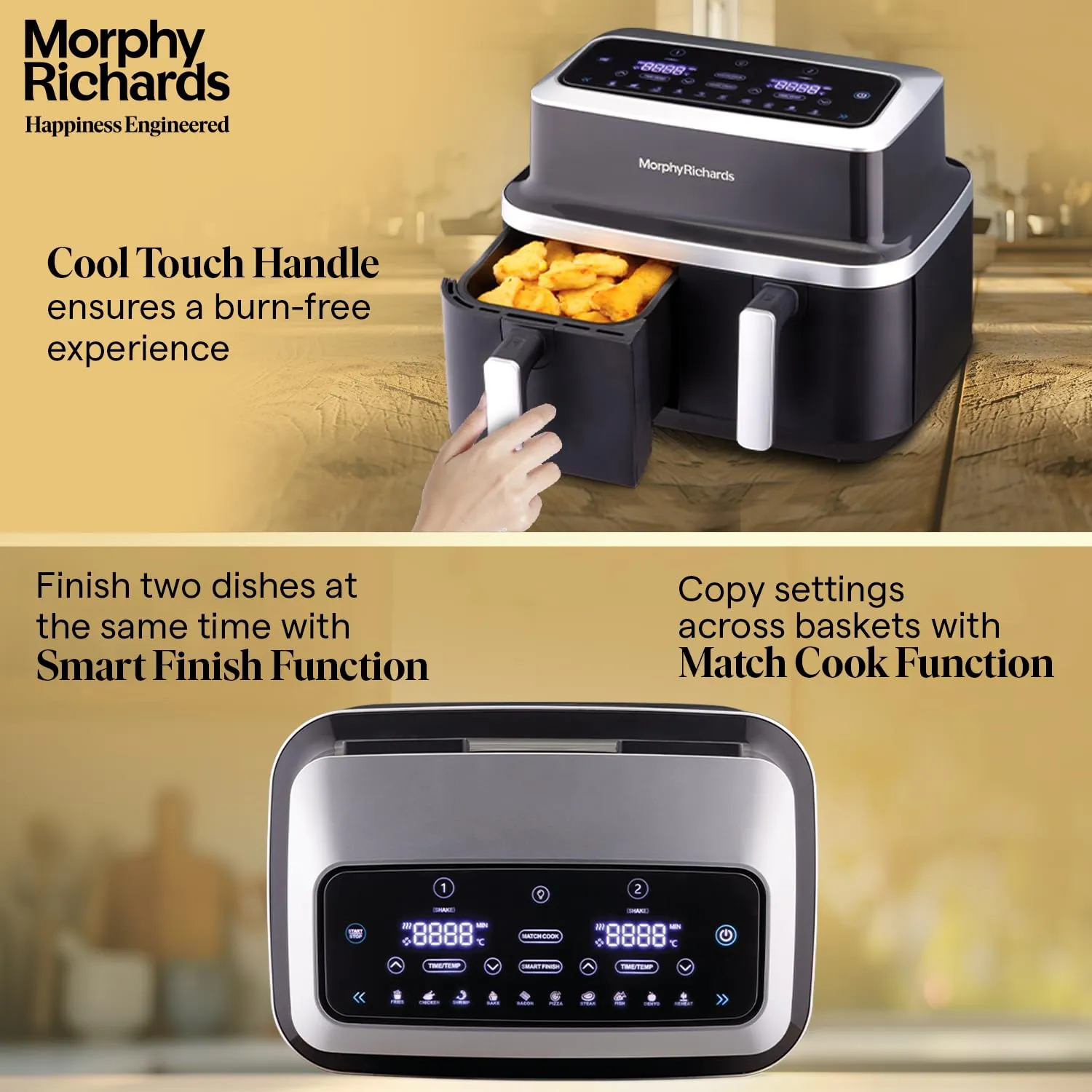 Morphy Richards DuoCrisp Air fryer for home | Two Independent Basket | 2 dishes at once | 9 Litre