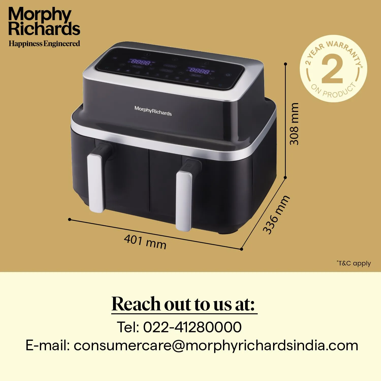 Morphy Richards DuoCrisp Air fryer for home | Two Independent Basket | 2 dishes at once | 9 Litre