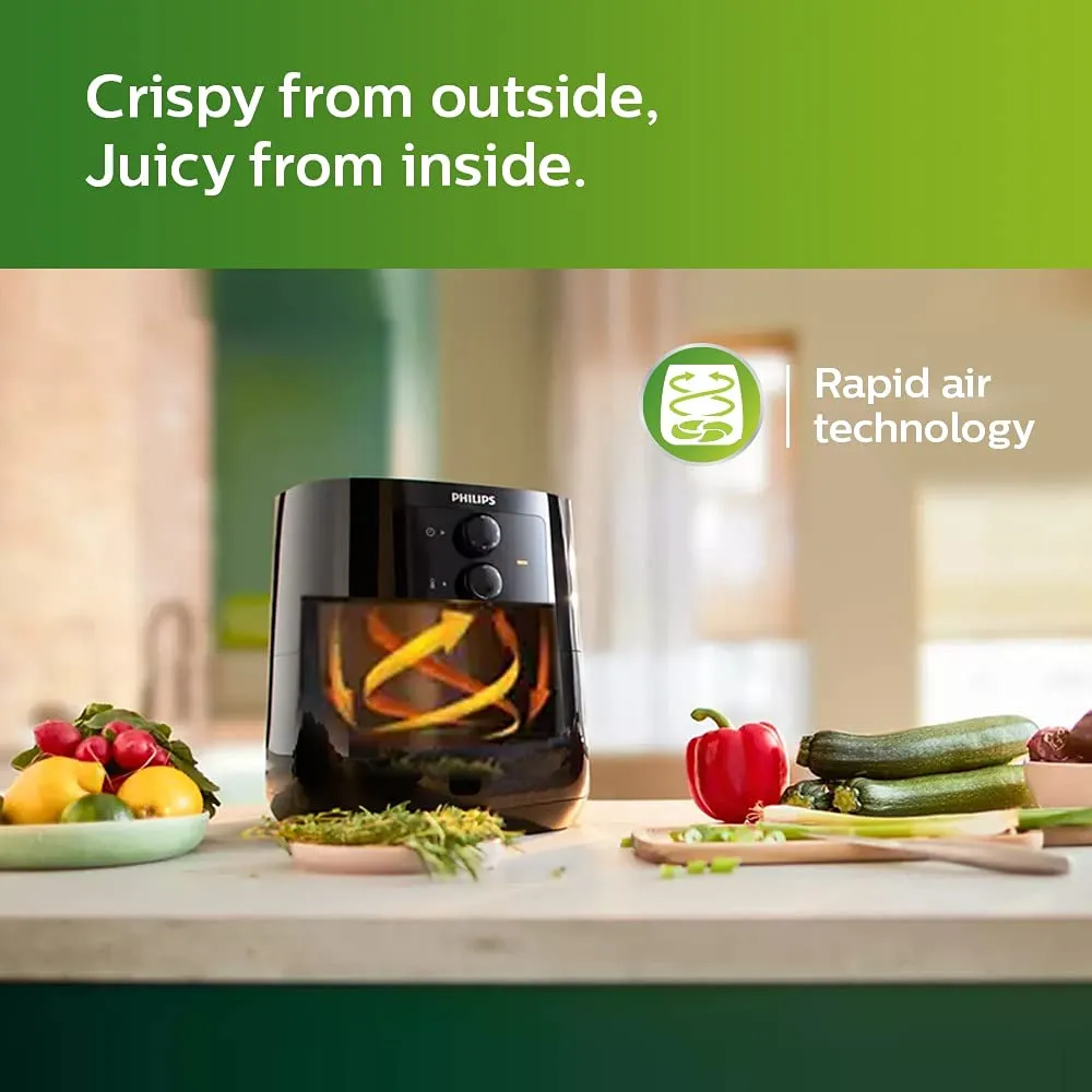 Philips Air Fryer HD9200/60 uses up to 90% less fat, 1400W, 4.1 Ltr, with Rapid Air Technology (Black)