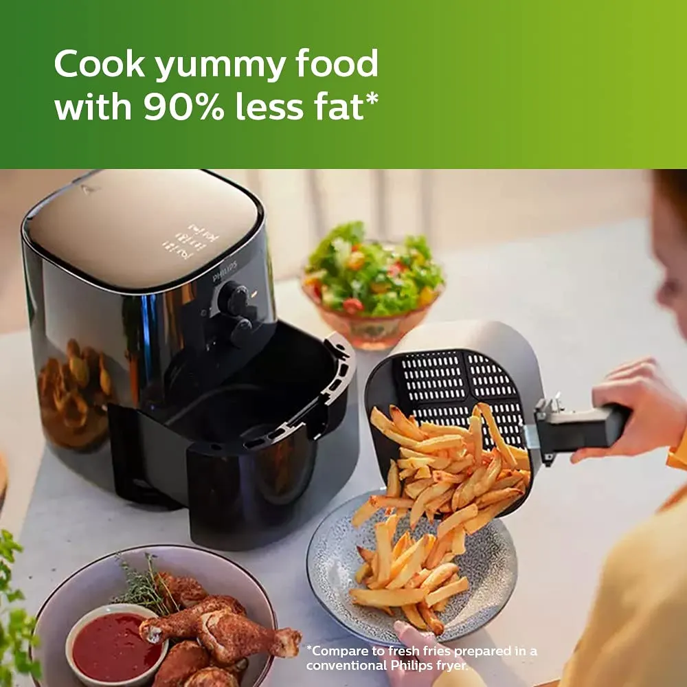 Philips Air Fryer HD9200/60 uses up to 90% less fat, 1400W, 4.1 Ltr, with Rapid Air Technology (Black)