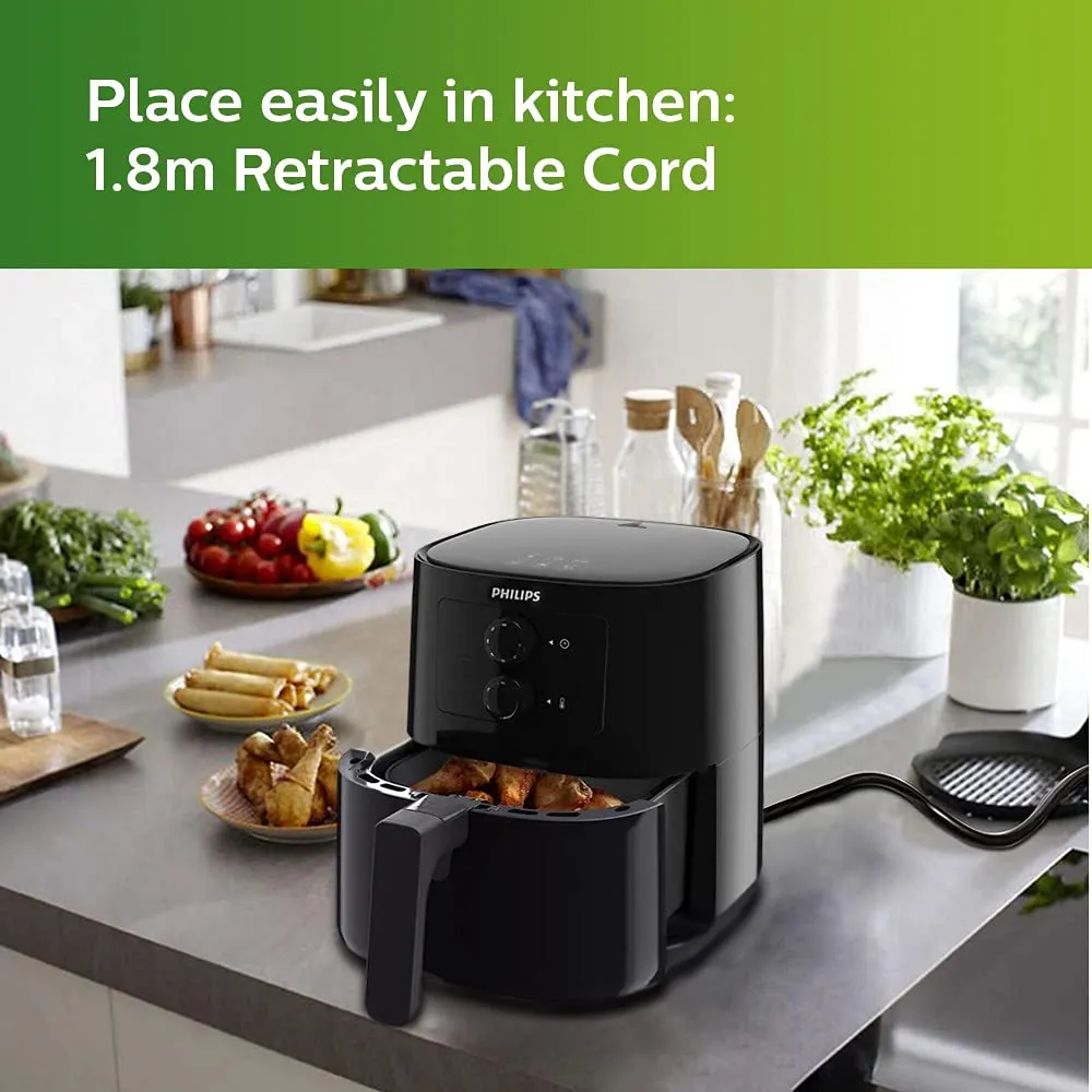 Philips Air Fryer HD9200/60 uses up to 90% less fat, 1400W, 4.1 Ltr, with Rapid Air Technology (Black)