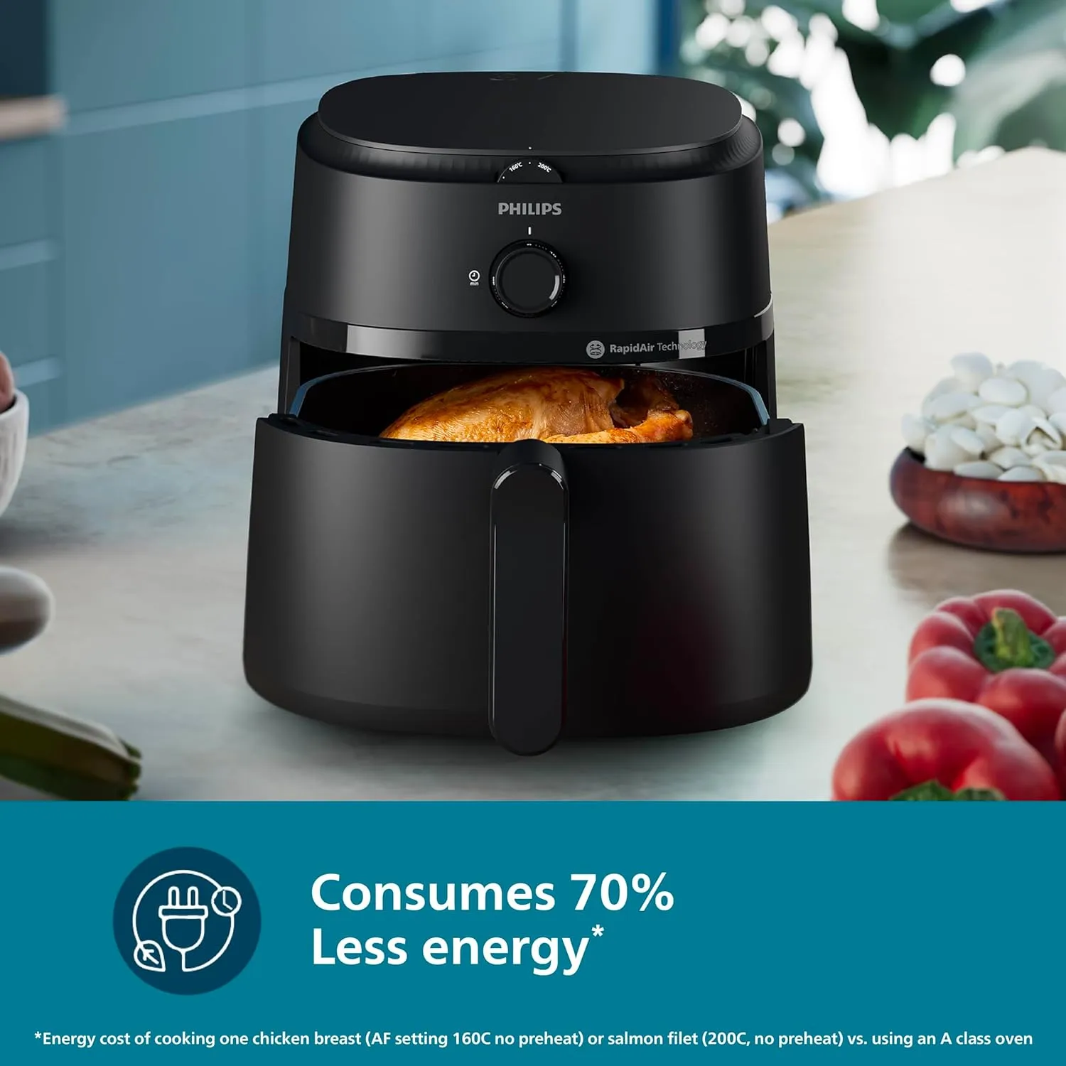 PHILIPS Air Fryer NA120/00, 1500W, 4.2 Liter Rapid Air Technology (Black)