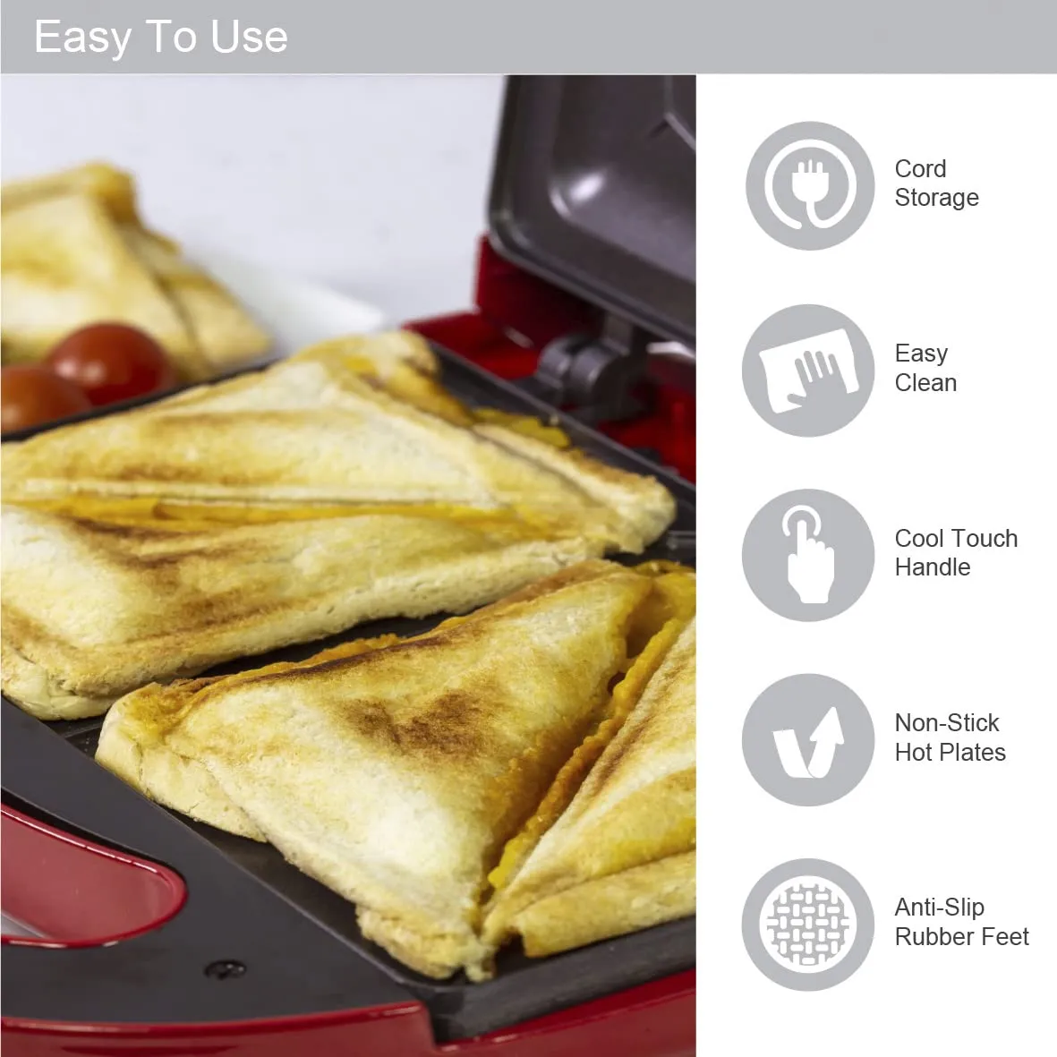 Quest 35149 Sandwich Toastie Maker/Red/Non-Stick Easy Clean/Student Essentials for University
