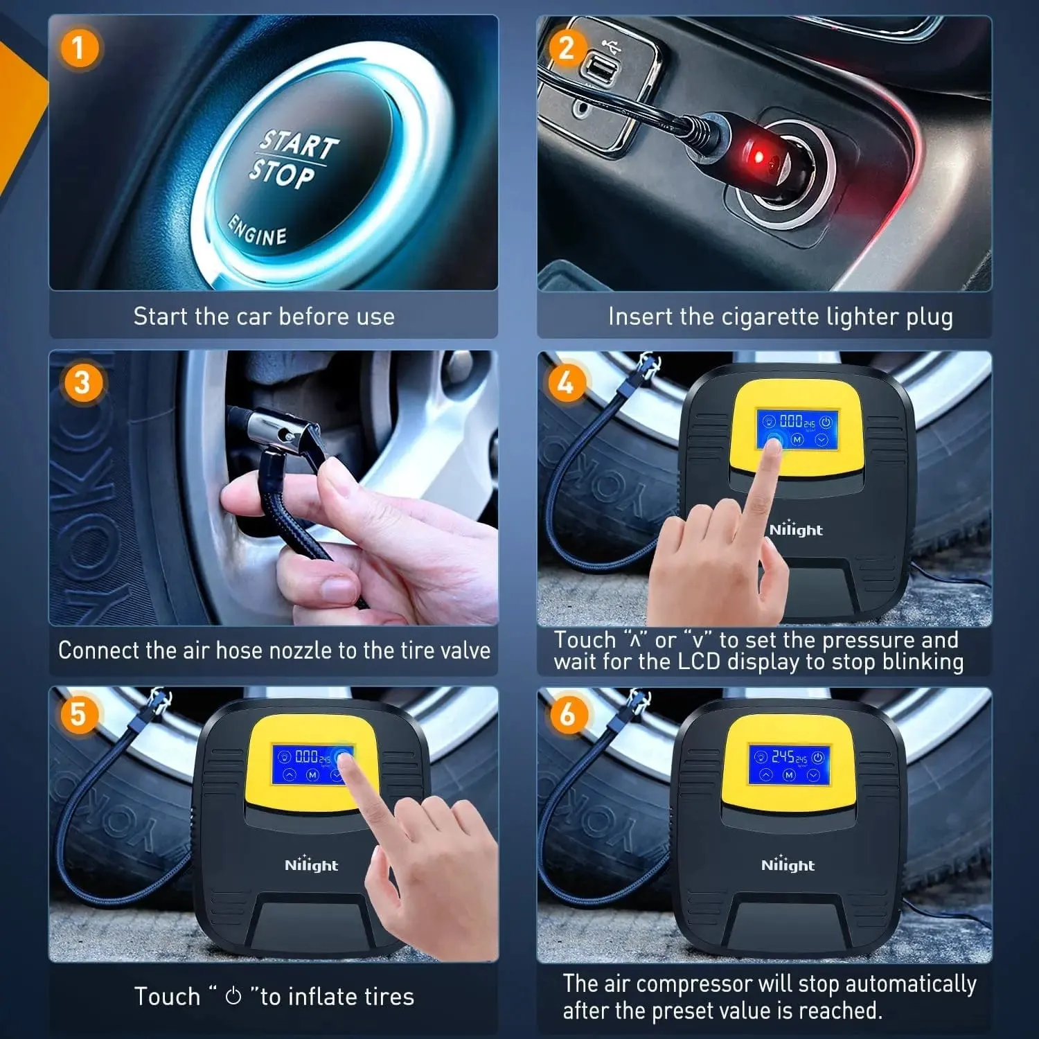 Tire Inflator Digital Touch Screen