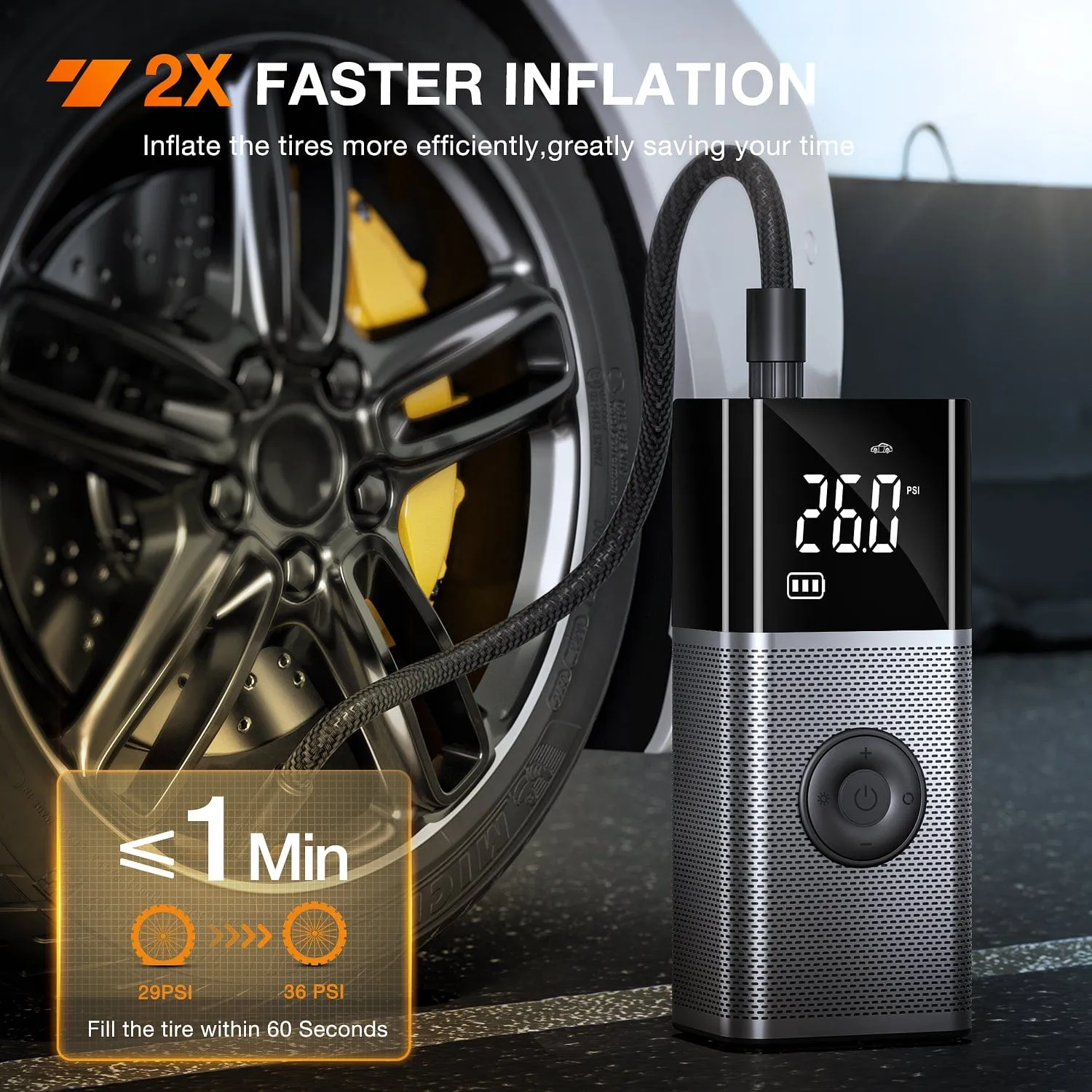 Tire Inflator Portable Air Compressor Rechargeable 12VDC 150PSI Cordless Battery Cigarette Powered