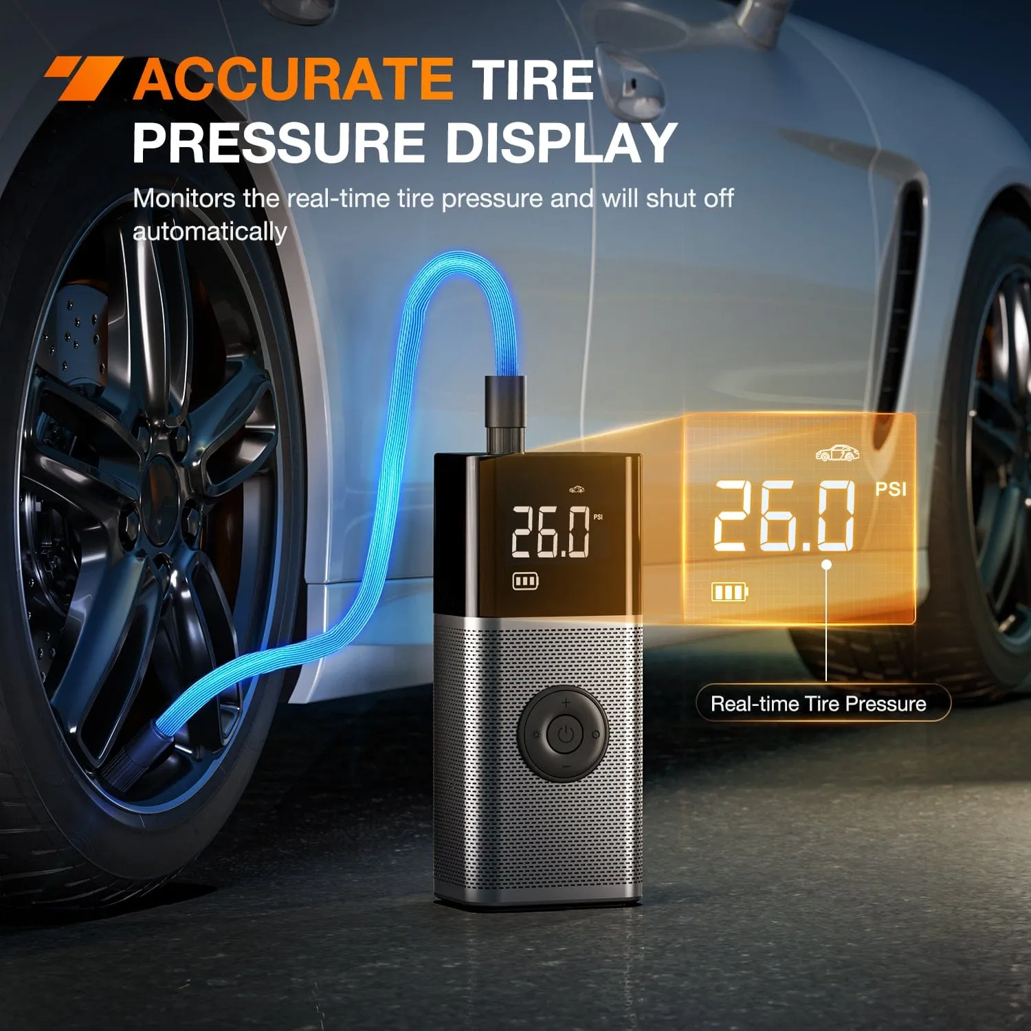 Tire Inflator Portable Air Compressor Rechargeable 12VDC 150PSI Cordless Battery Cigarette Powered