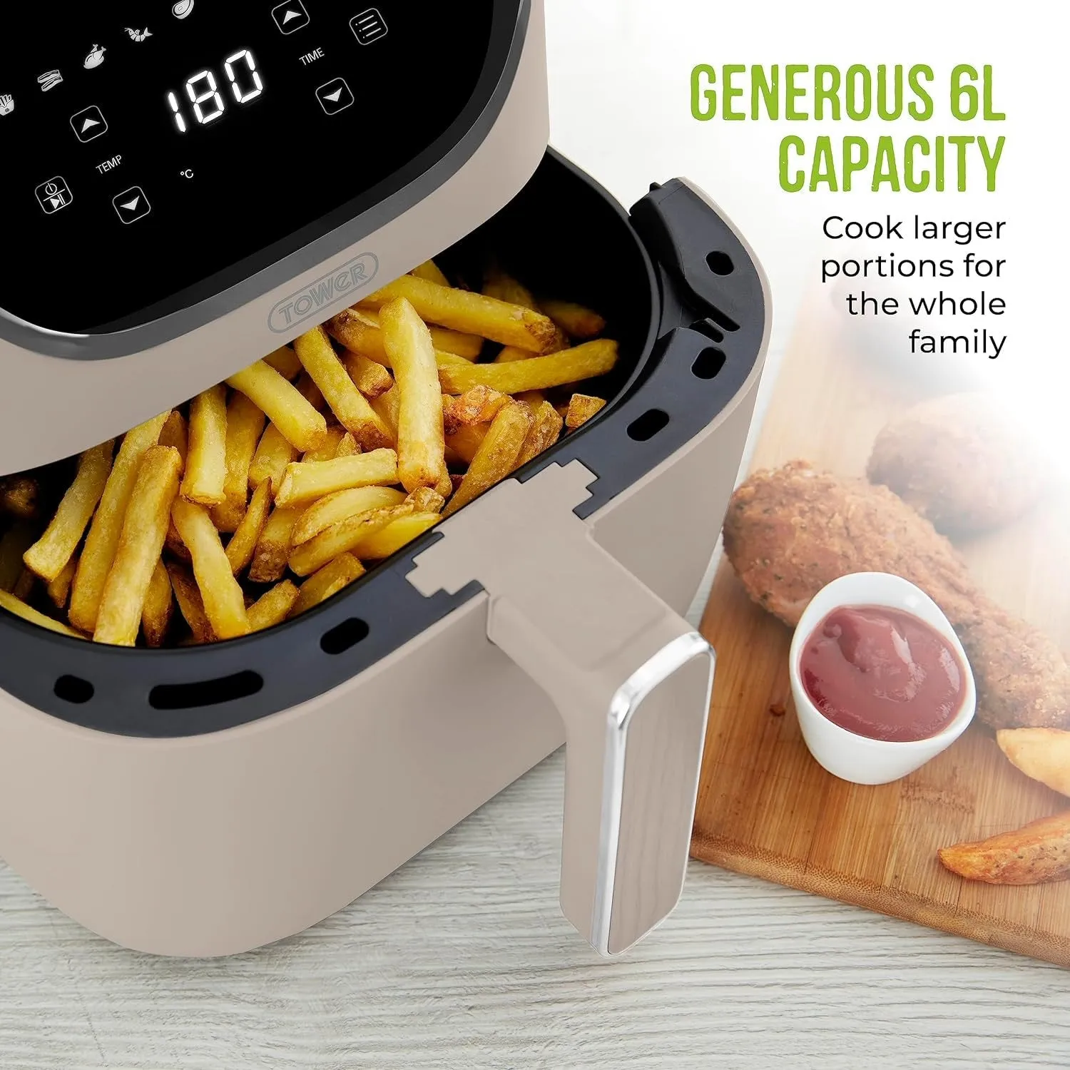 Tower Vortx 6 Litre Air Fryer with Digital Control Panel - Latte - T17127MSH